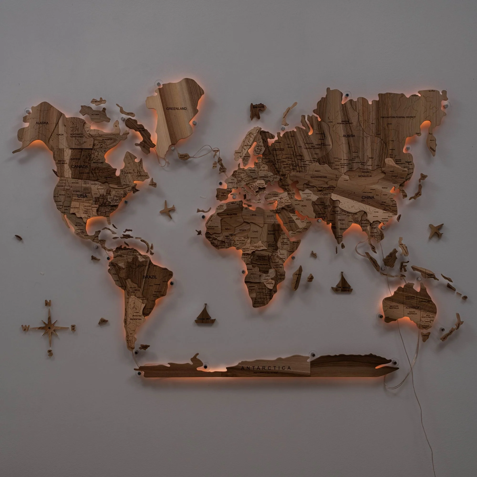 3D Solid Wooden World Map - Walnut - Image 10