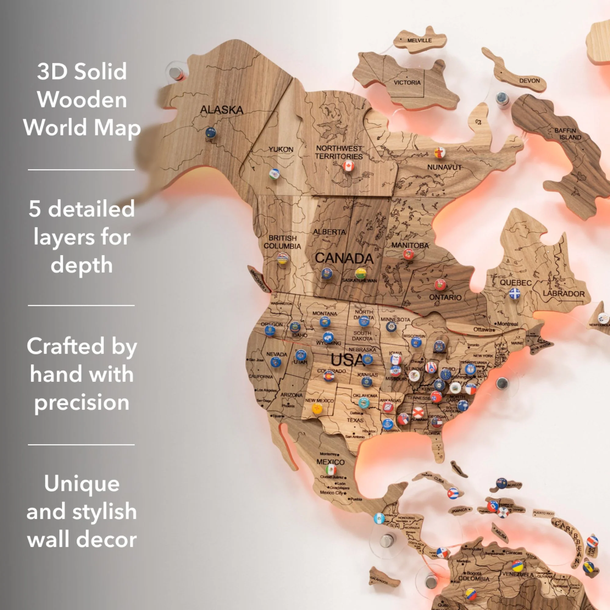 3D Solid Wooden World Map - Walnut - Image 12