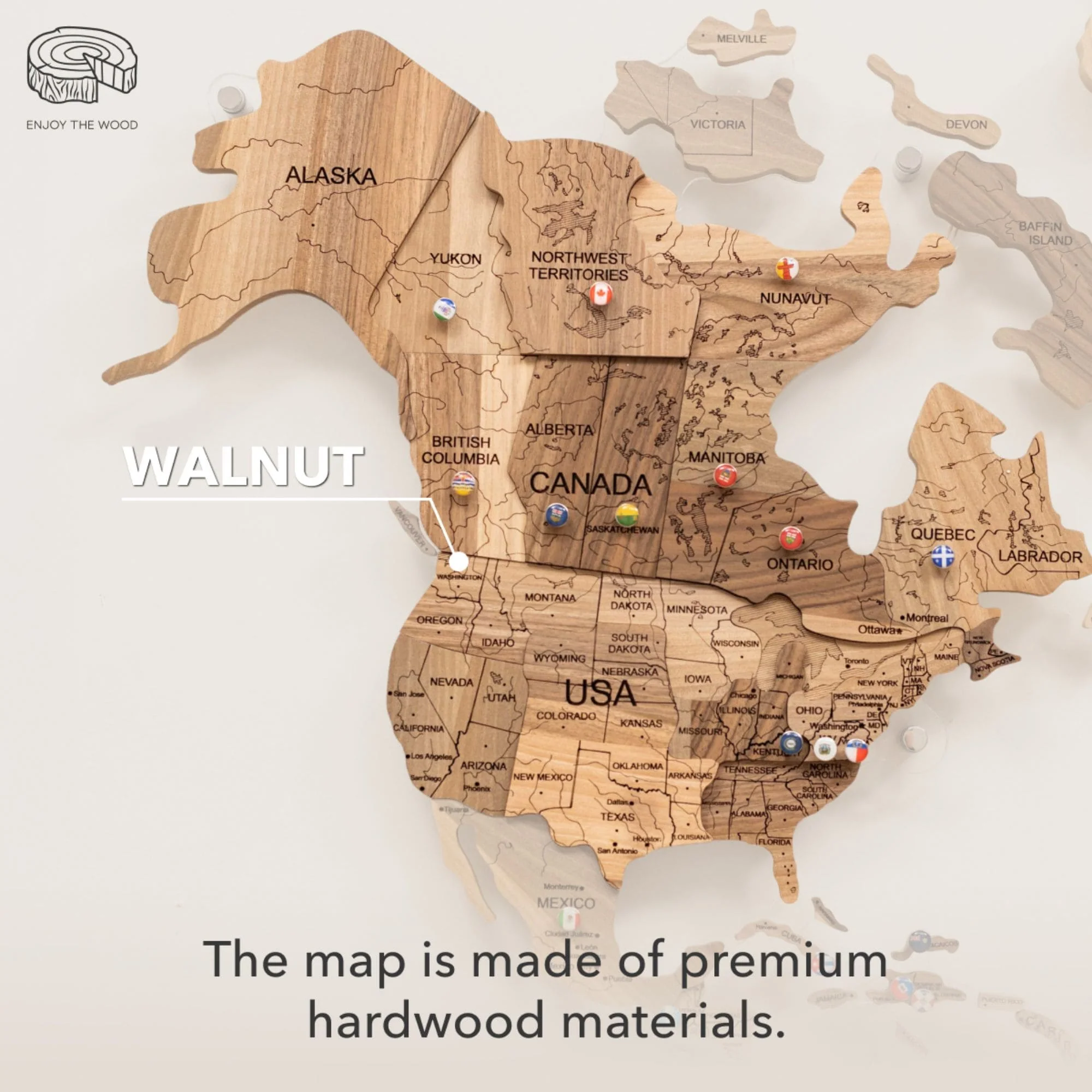 3D Solid Wooden World Map - Walnut - Image 15