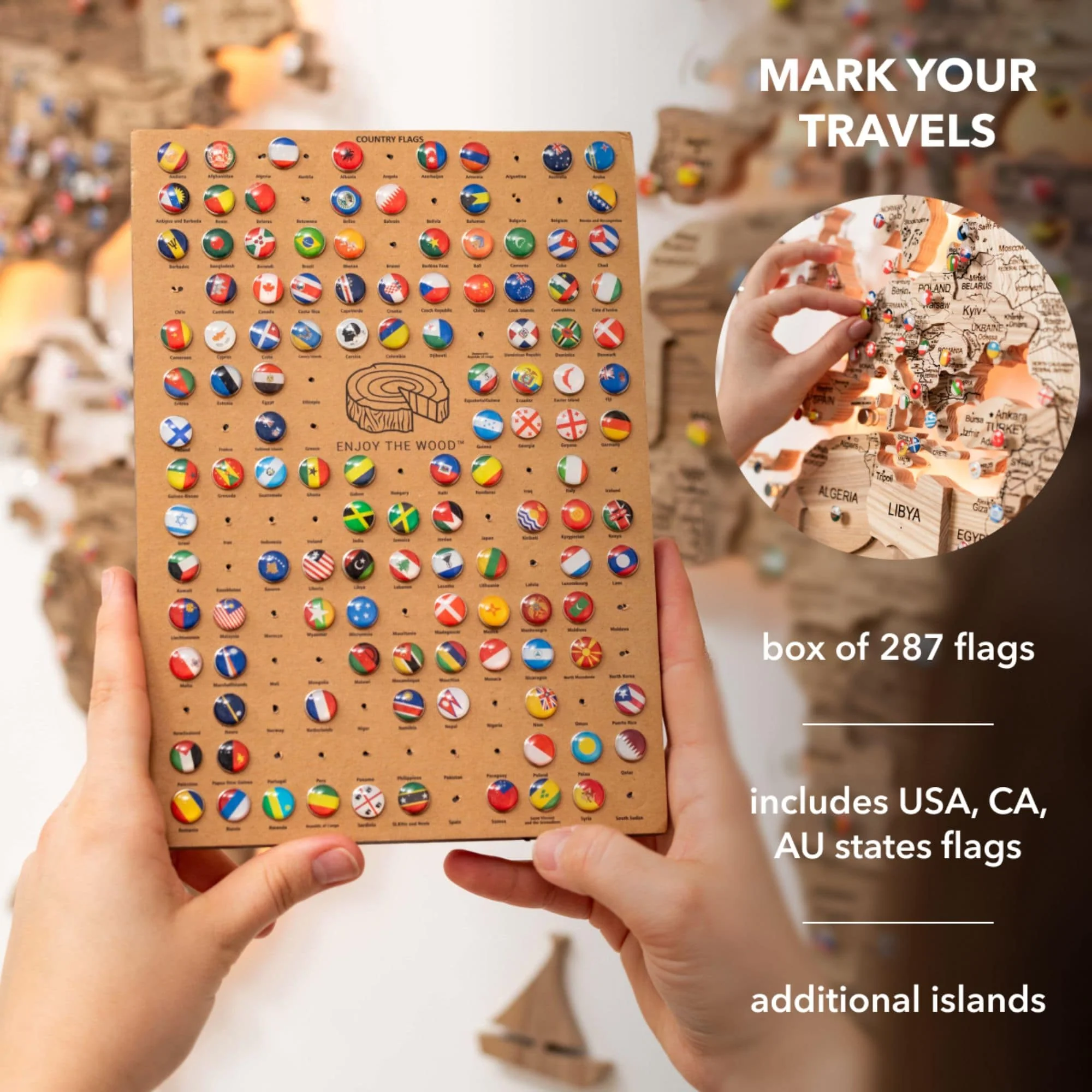 3D Solid Wooden World Map - Walnut - Image 16