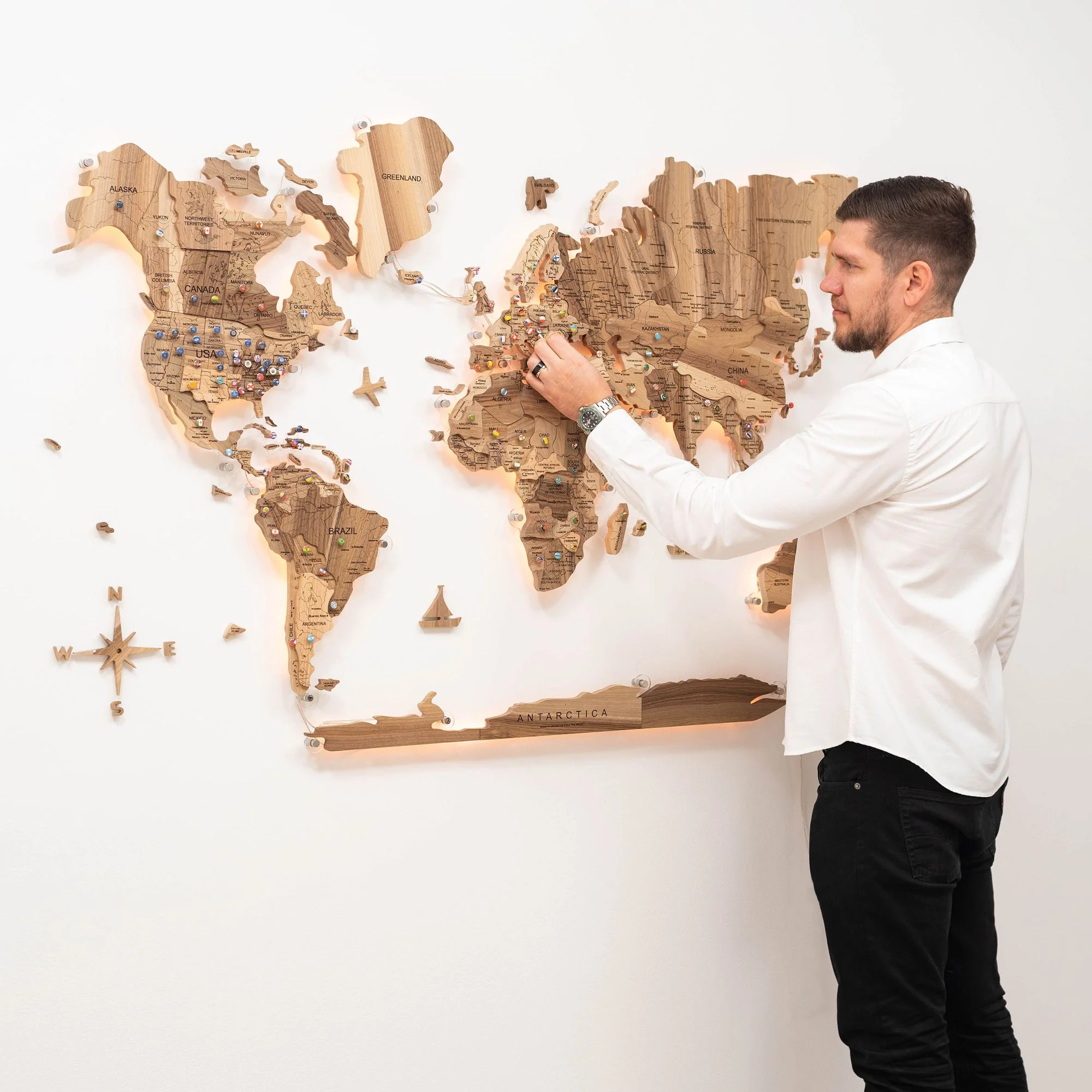 3D Solid Wooden World Map - Walnut - Image 3