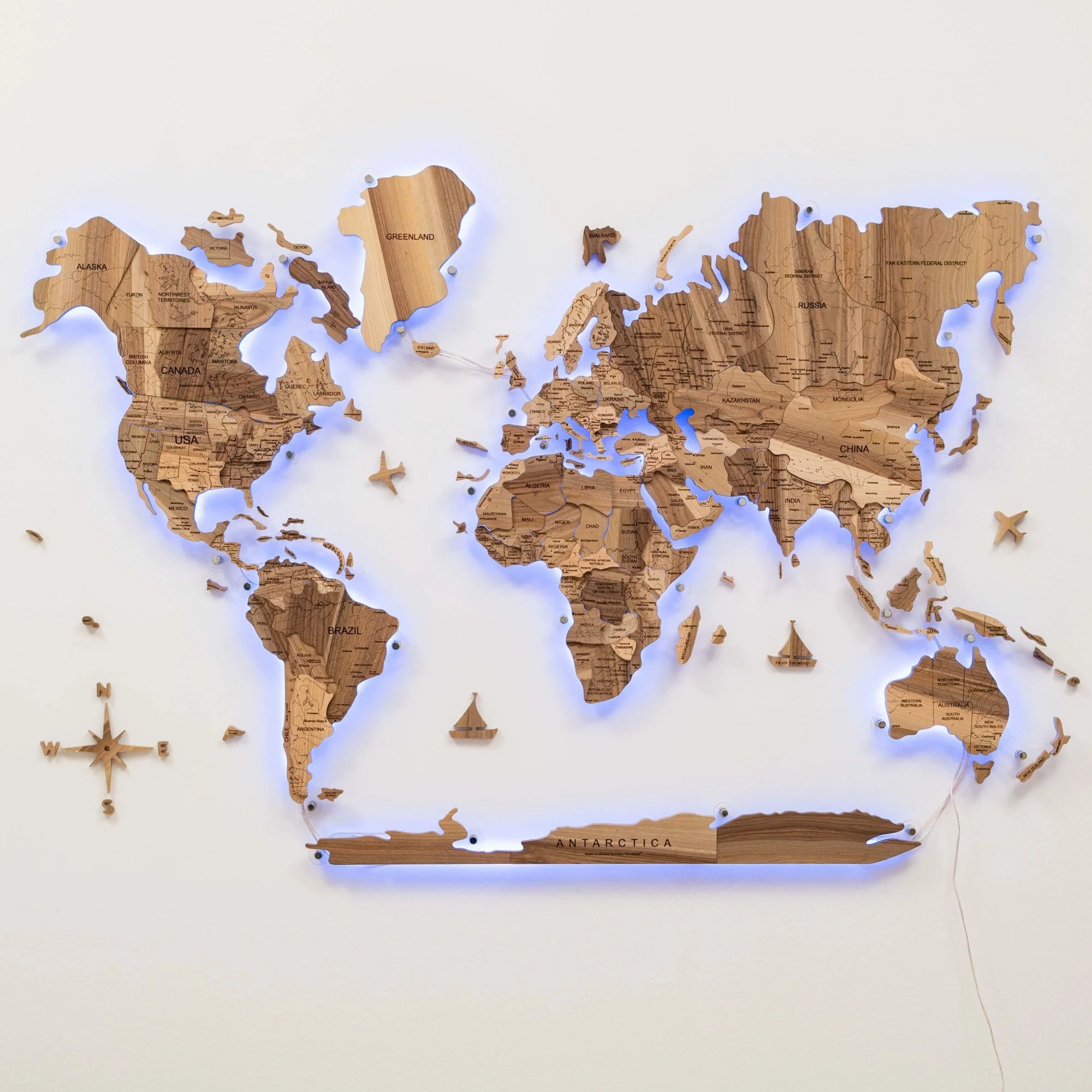 3D Solid Wooden World Map - Walnut - Image 4