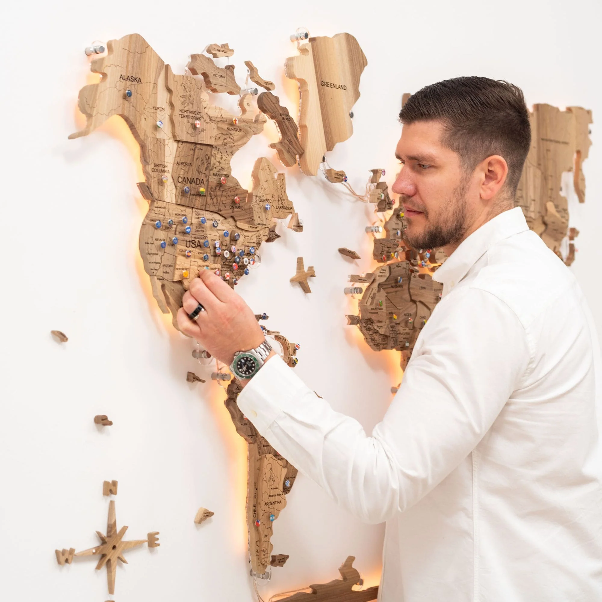 3D Solid Wooden World Map - Walnut - Image 6