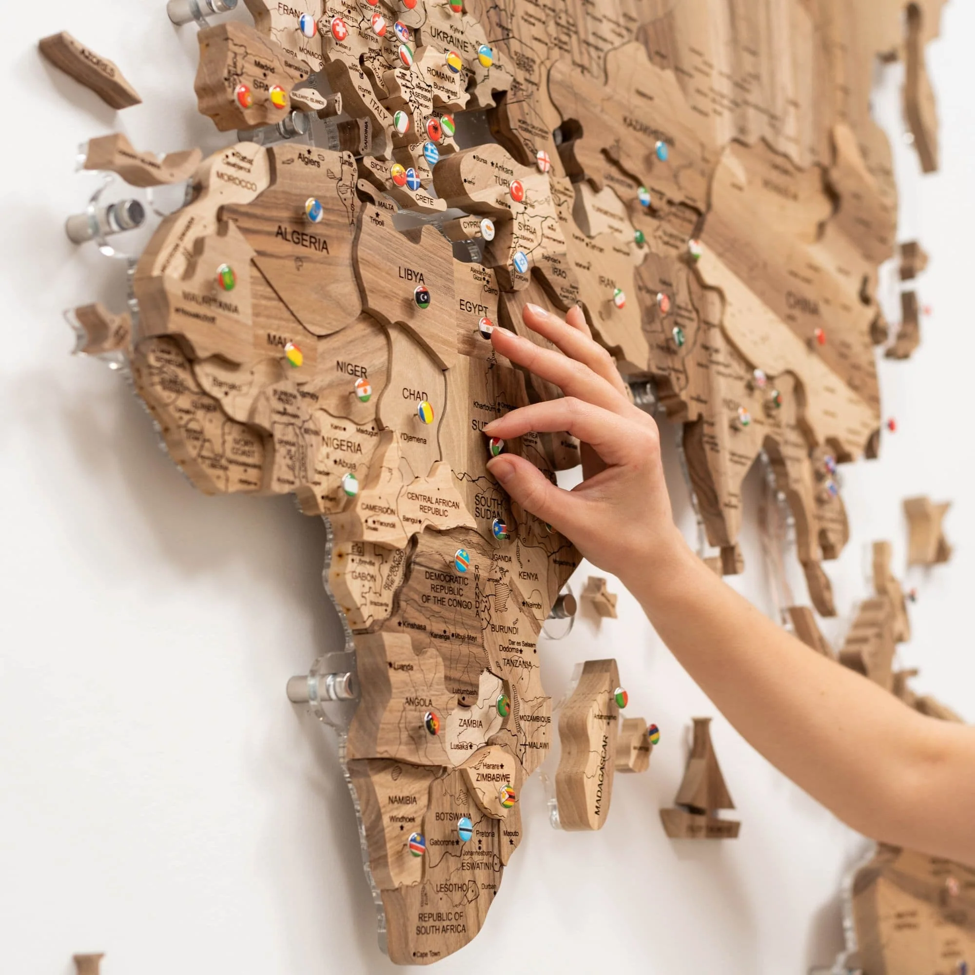 3D Solid Wooden World Map - Walnut - Image 7