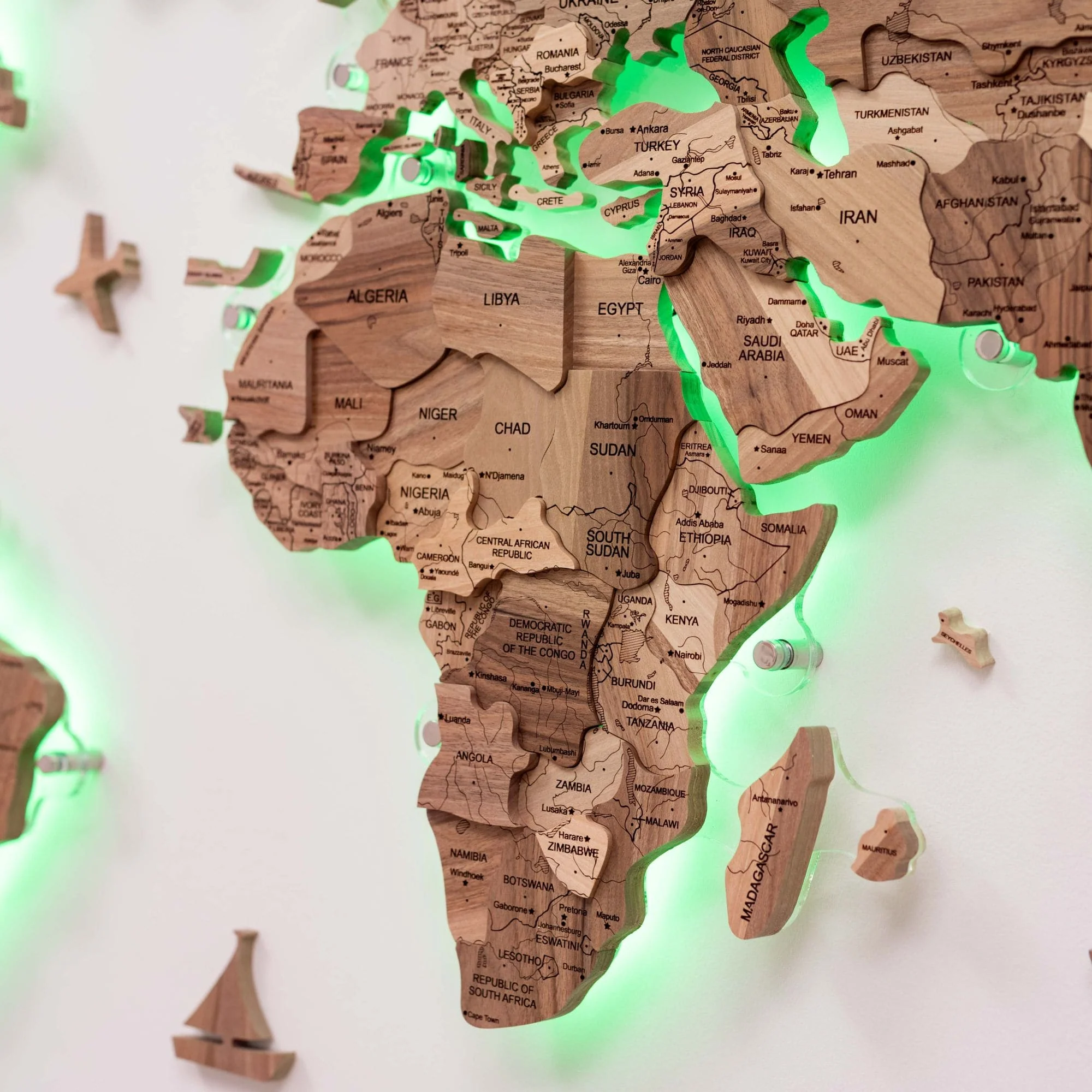 3D Solid Wooden World Map - Walnut - Image 9