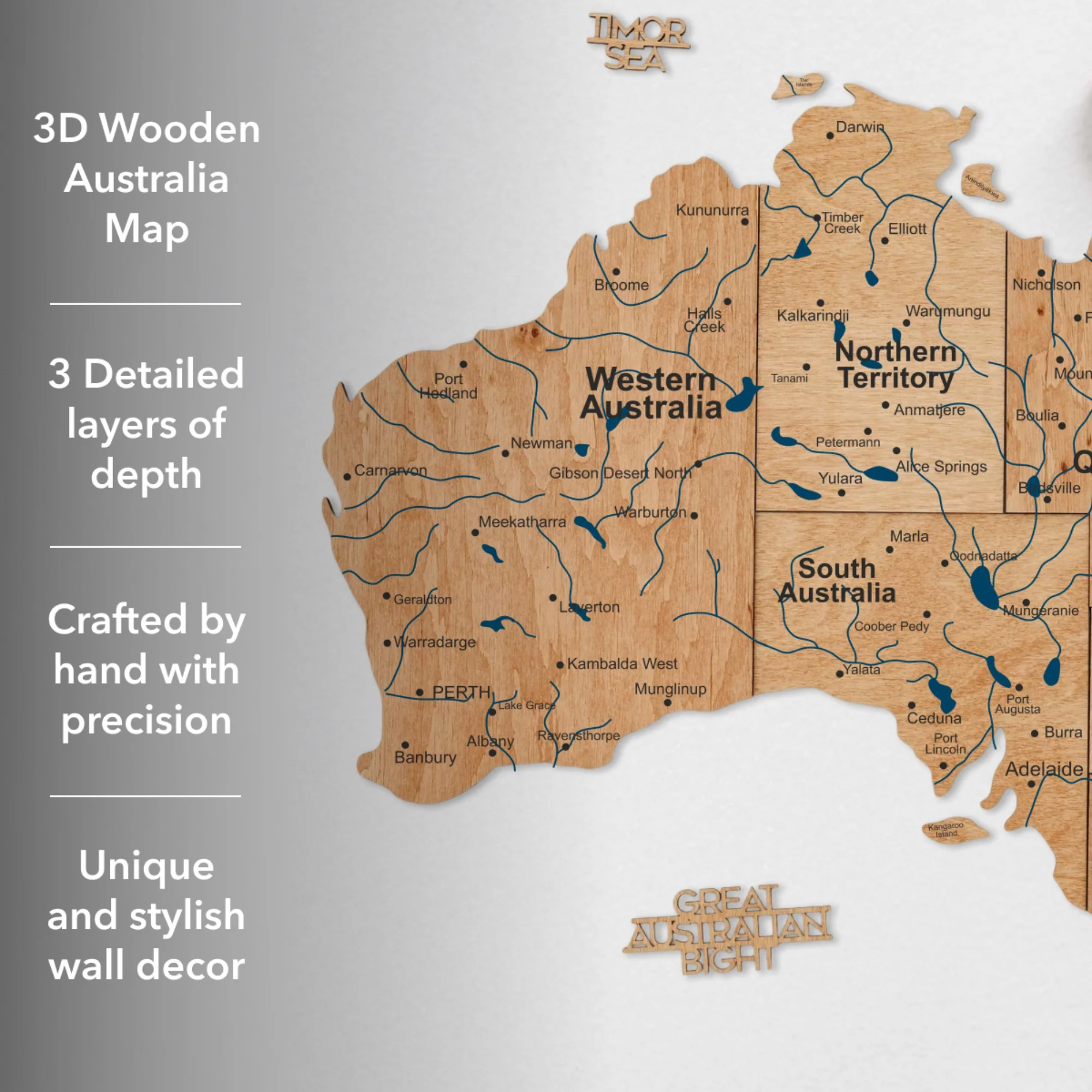 3D Wooden Map of Australia - Gold - Image 17