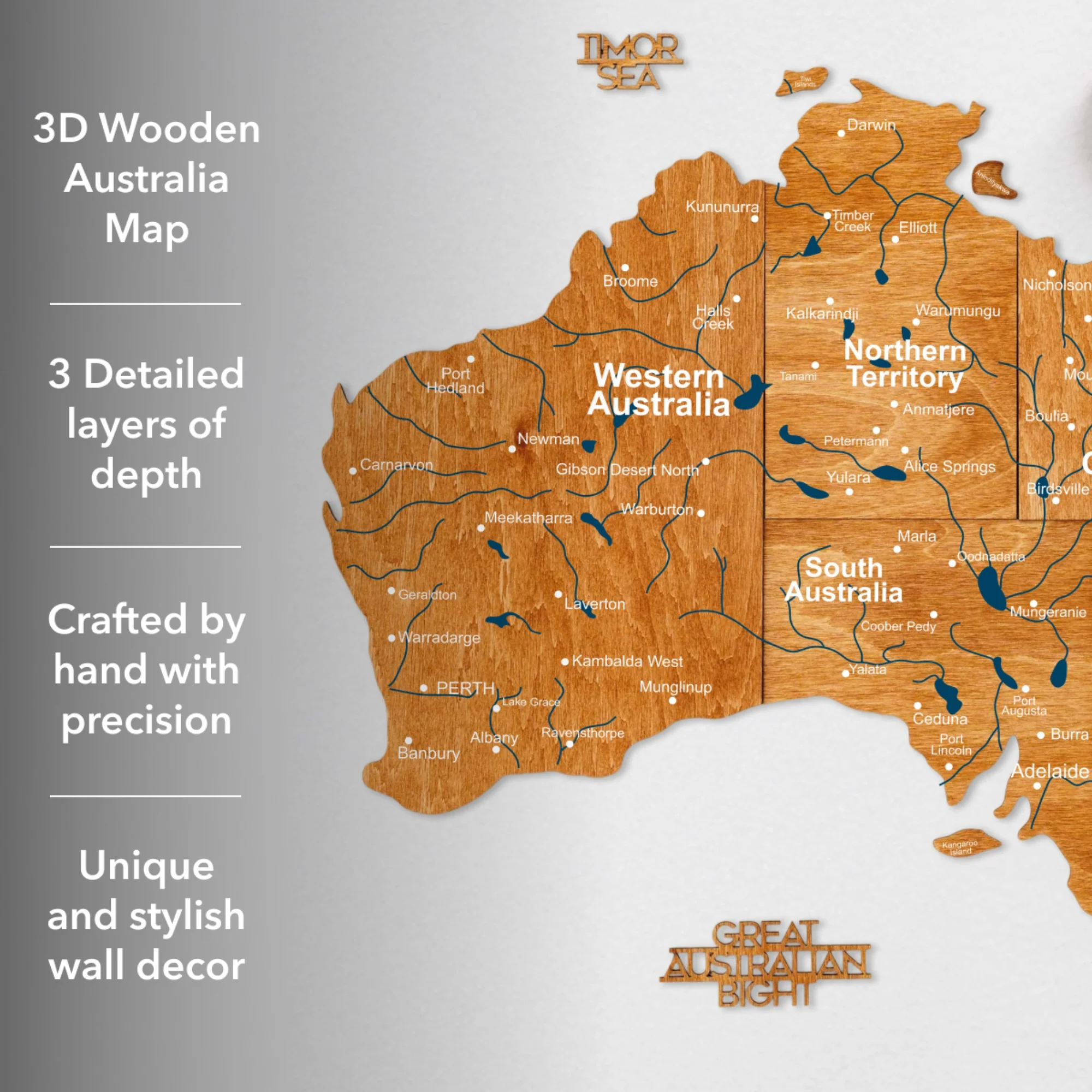 3D Wooden Map of Australia - Oak - Image 17