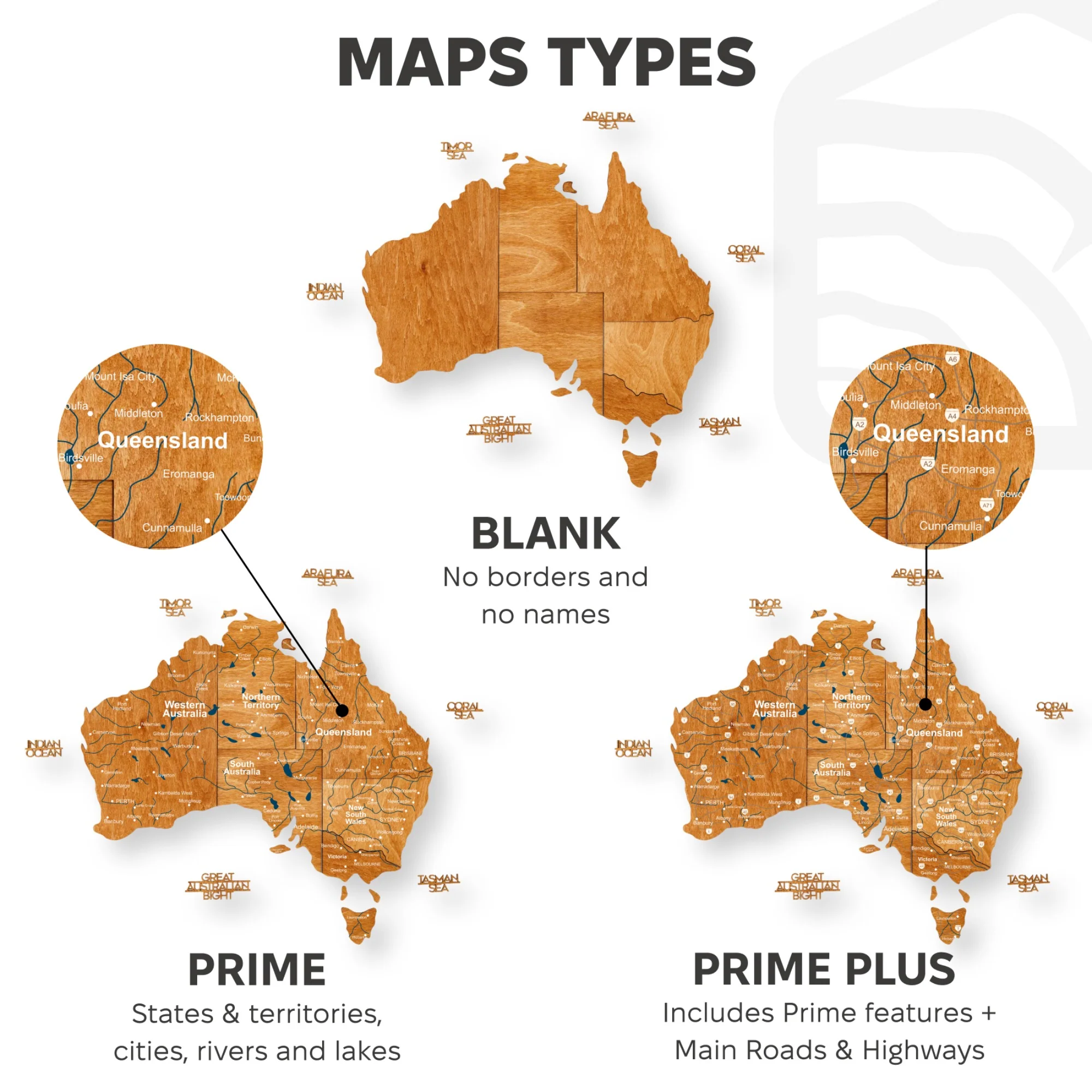 3D Wooden Map of Australia - Oak - Image 20