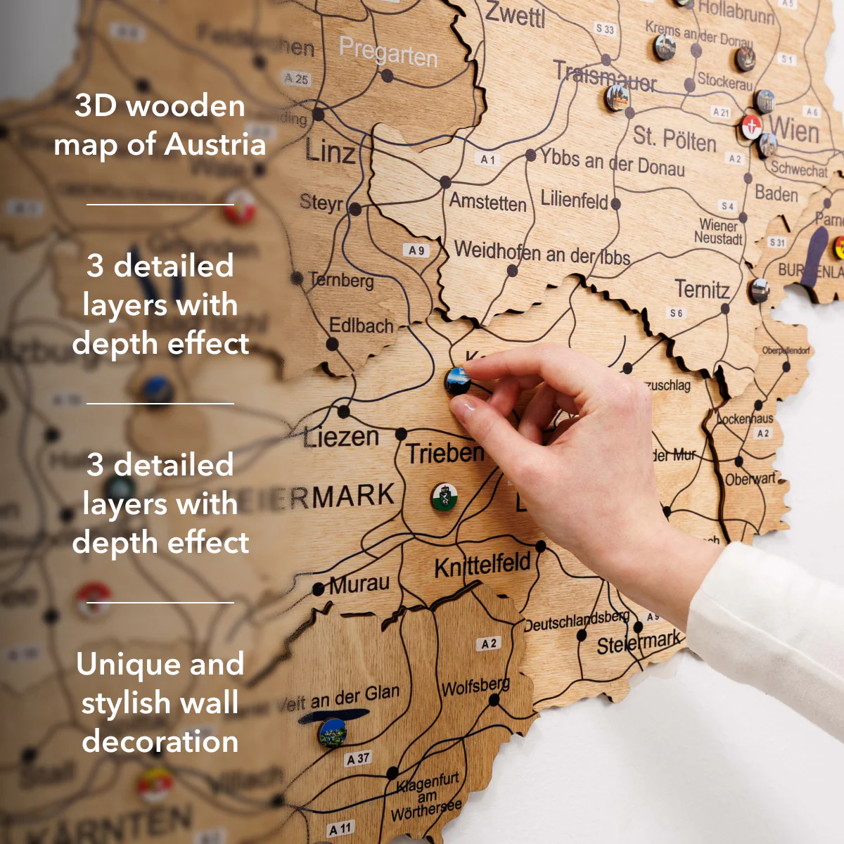 3D Wooden Map of Austria - Gold - Image 15