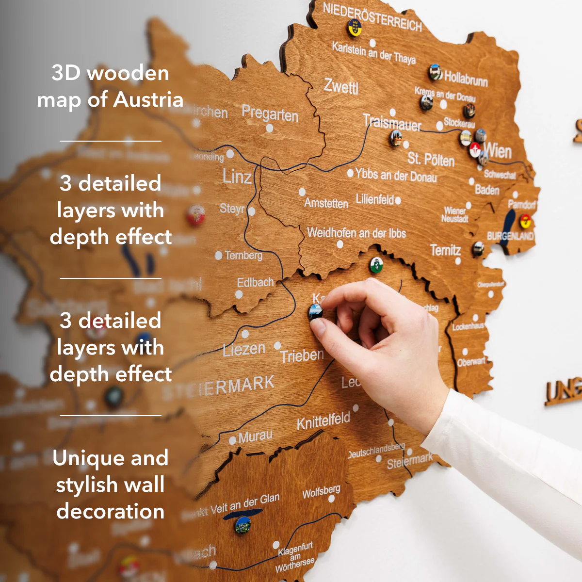 3D Wooden Map of Austria - Oak - Image 13