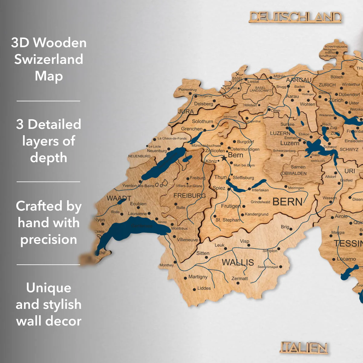 3D Wooden Map of Switzerland - Gold - Image 14