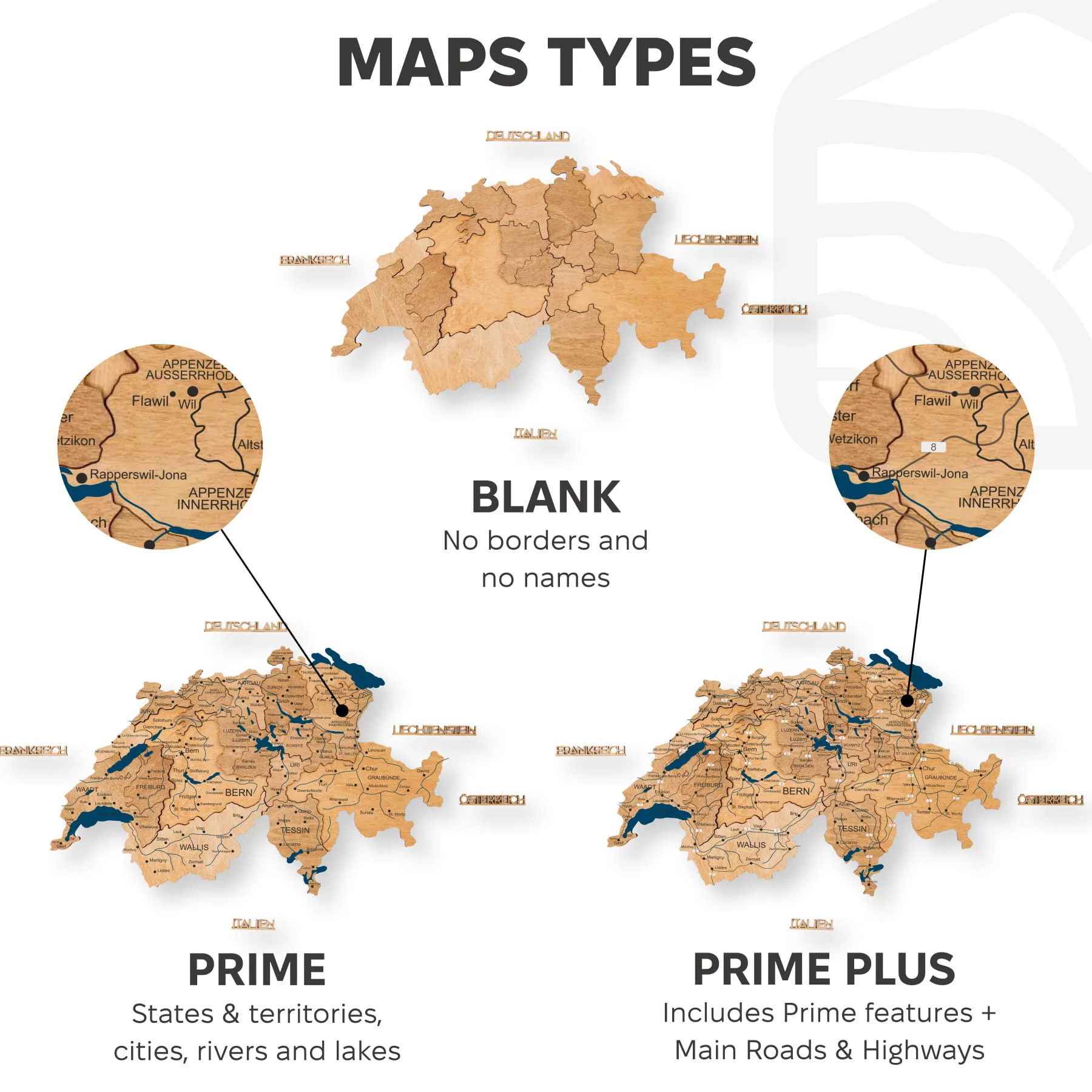 3D Wooden Map of Switzerland - Gold - Image 17