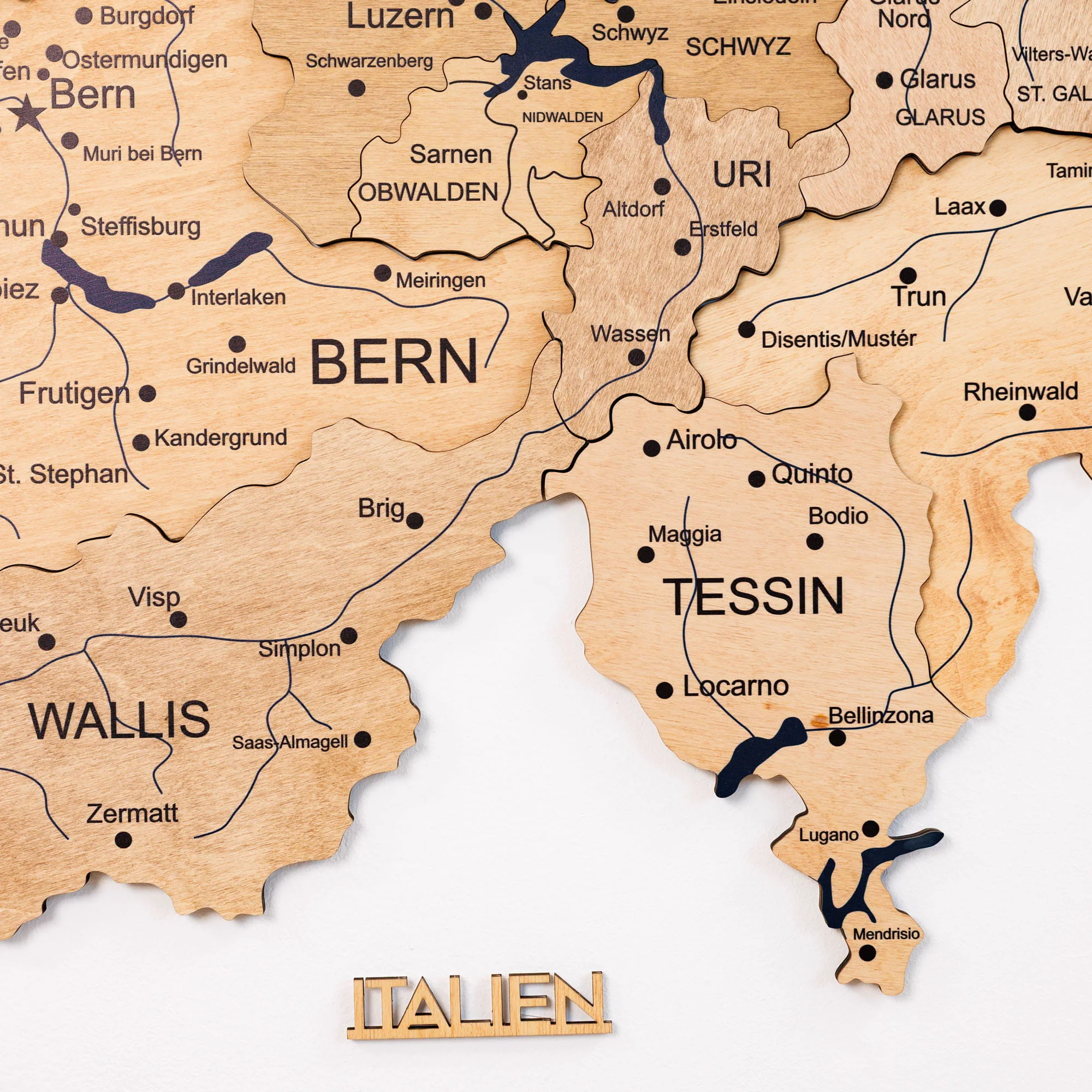 3D Wooden Map of Switzerland - Gold - Image 4