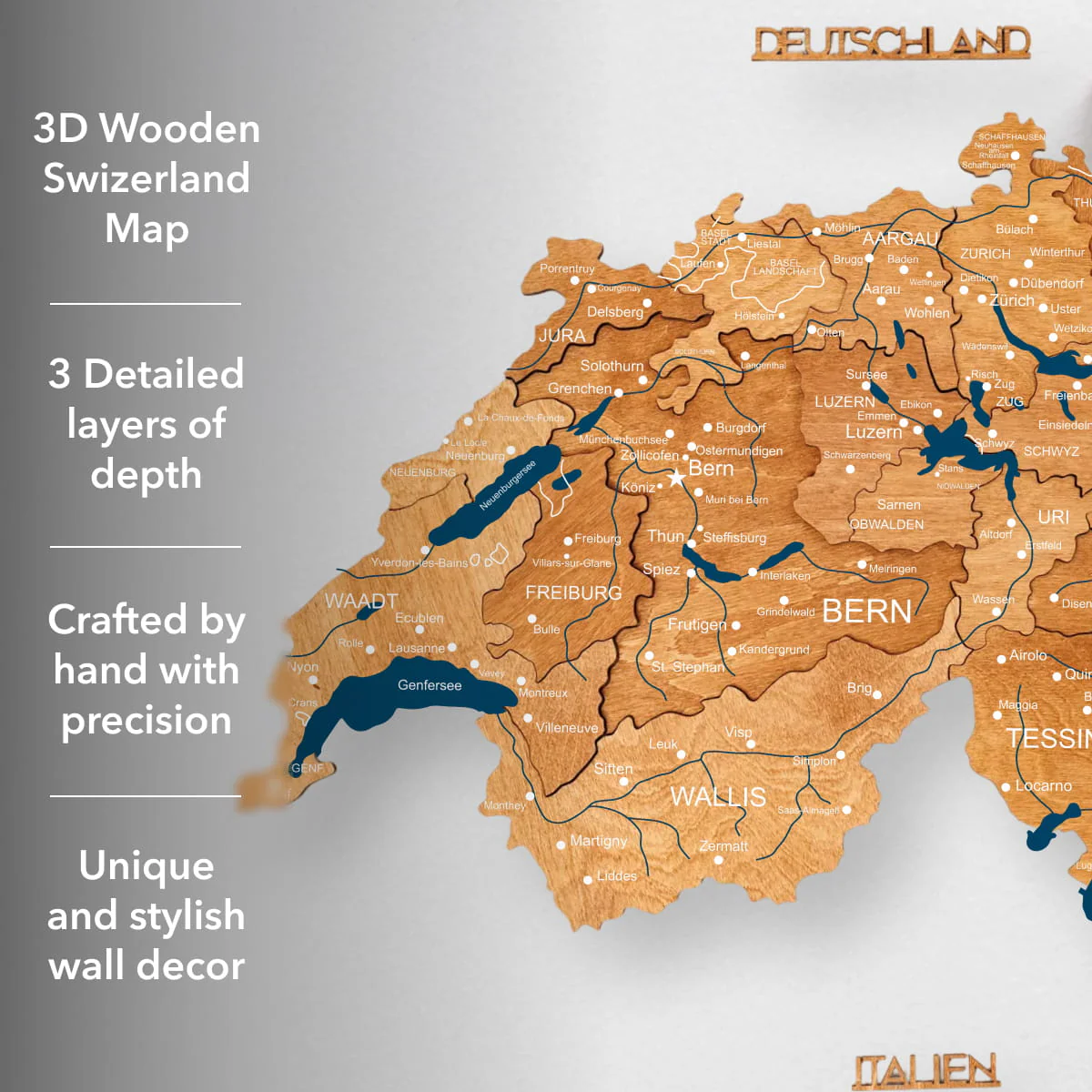 3D Wooden Map of Switzerland - Oak - Image 15
