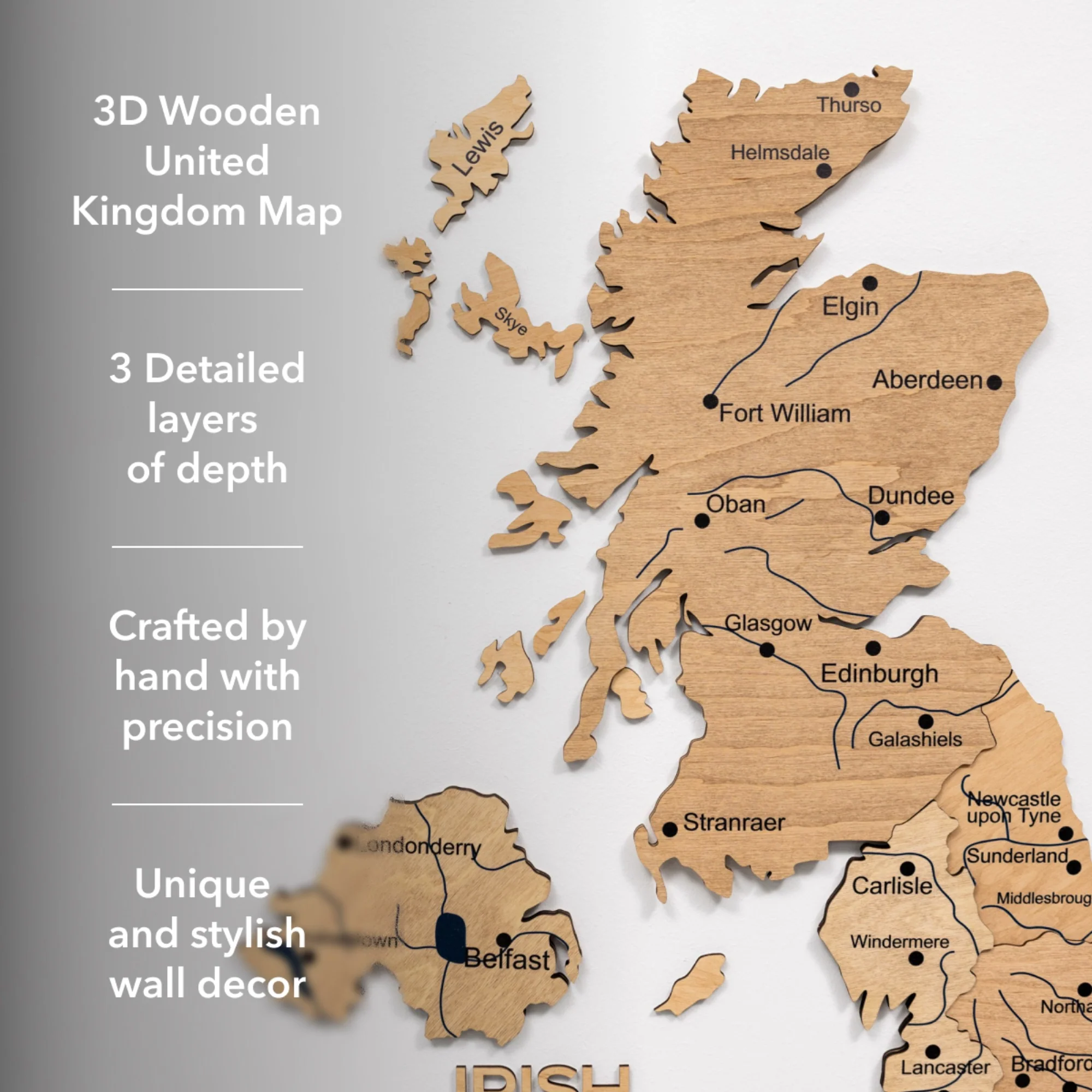 3D Wooden Map of the United Kingdom - Gold - Image 16