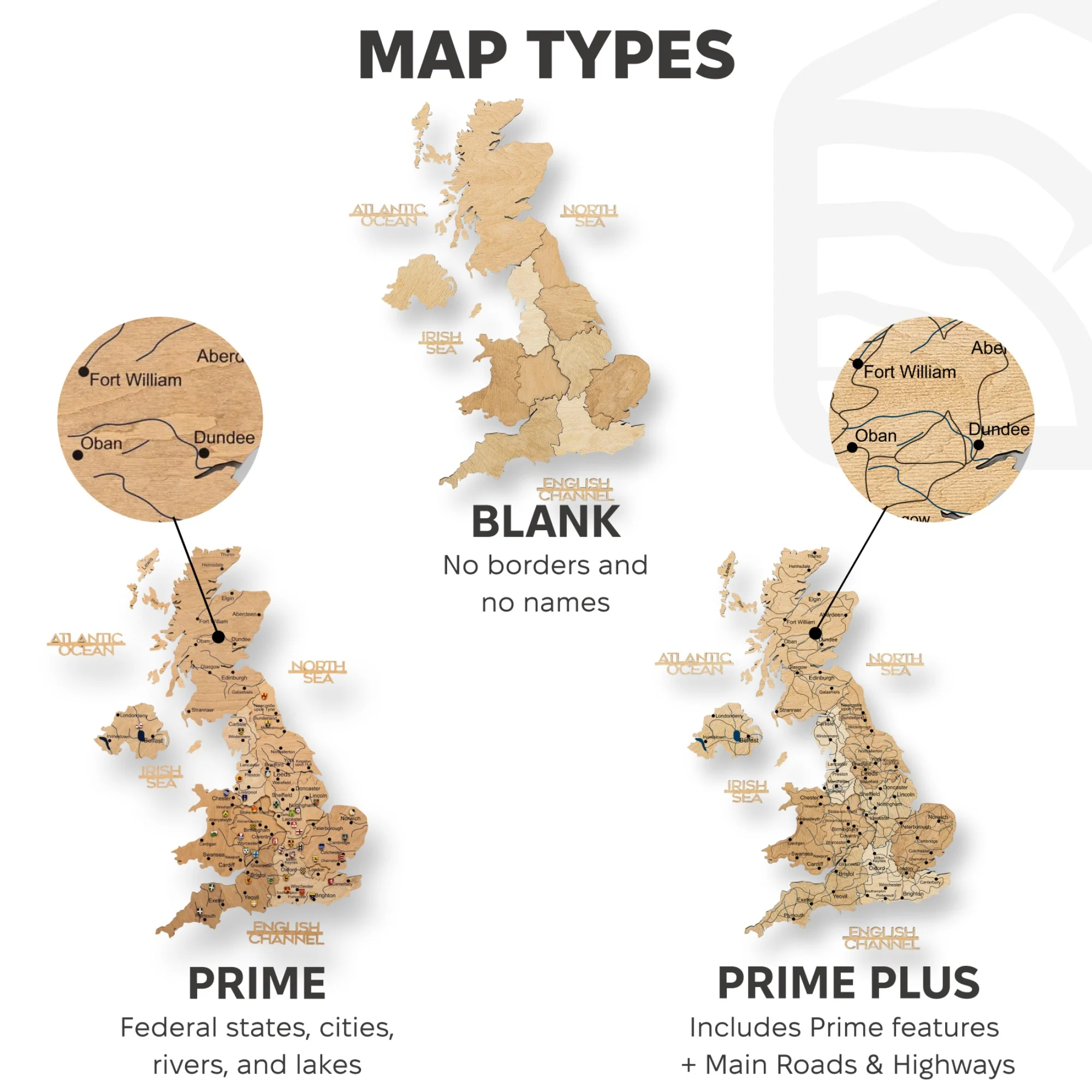 3D Wooden Map of the United Kingdom - Gold - Image 19