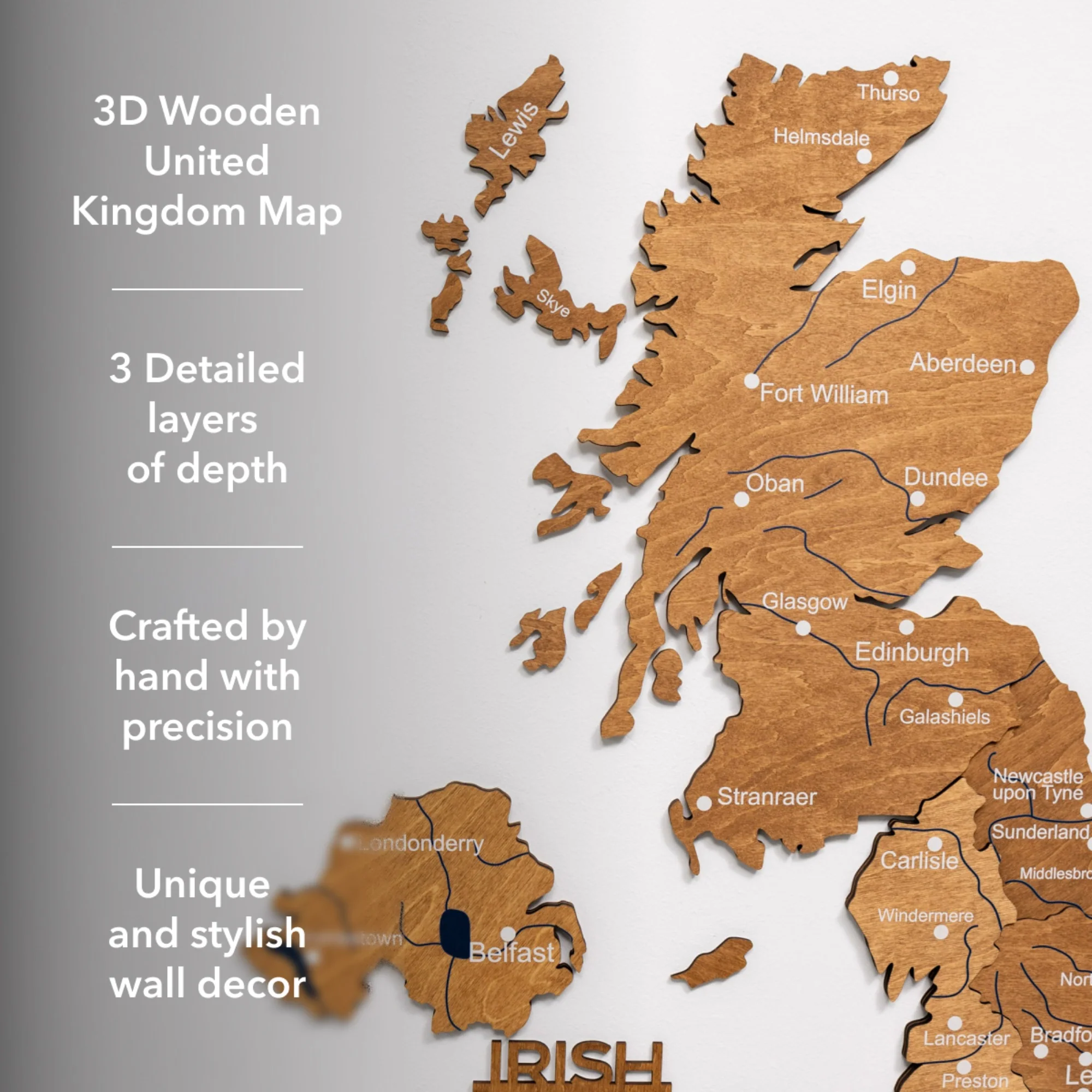 3D Wooden Map of the United Kingdom - Oak - Image 19