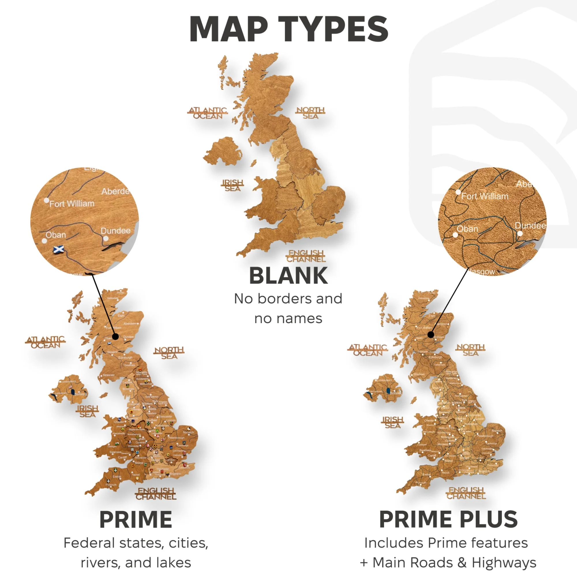 3D Wooden Map of the United Kingdom - Oak - Image 22