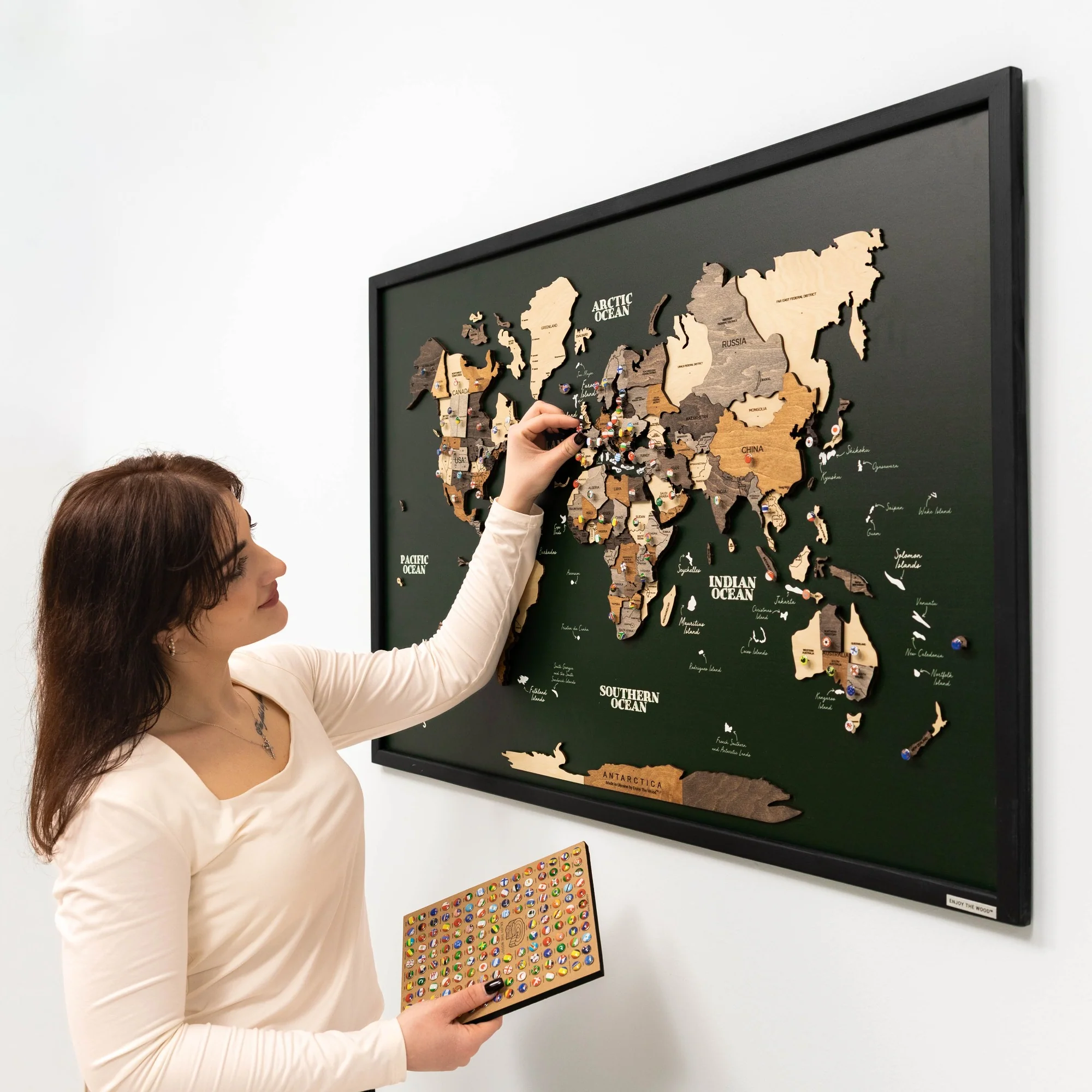 3D Wooden Map on Board Multicolor - Green - Image 3
