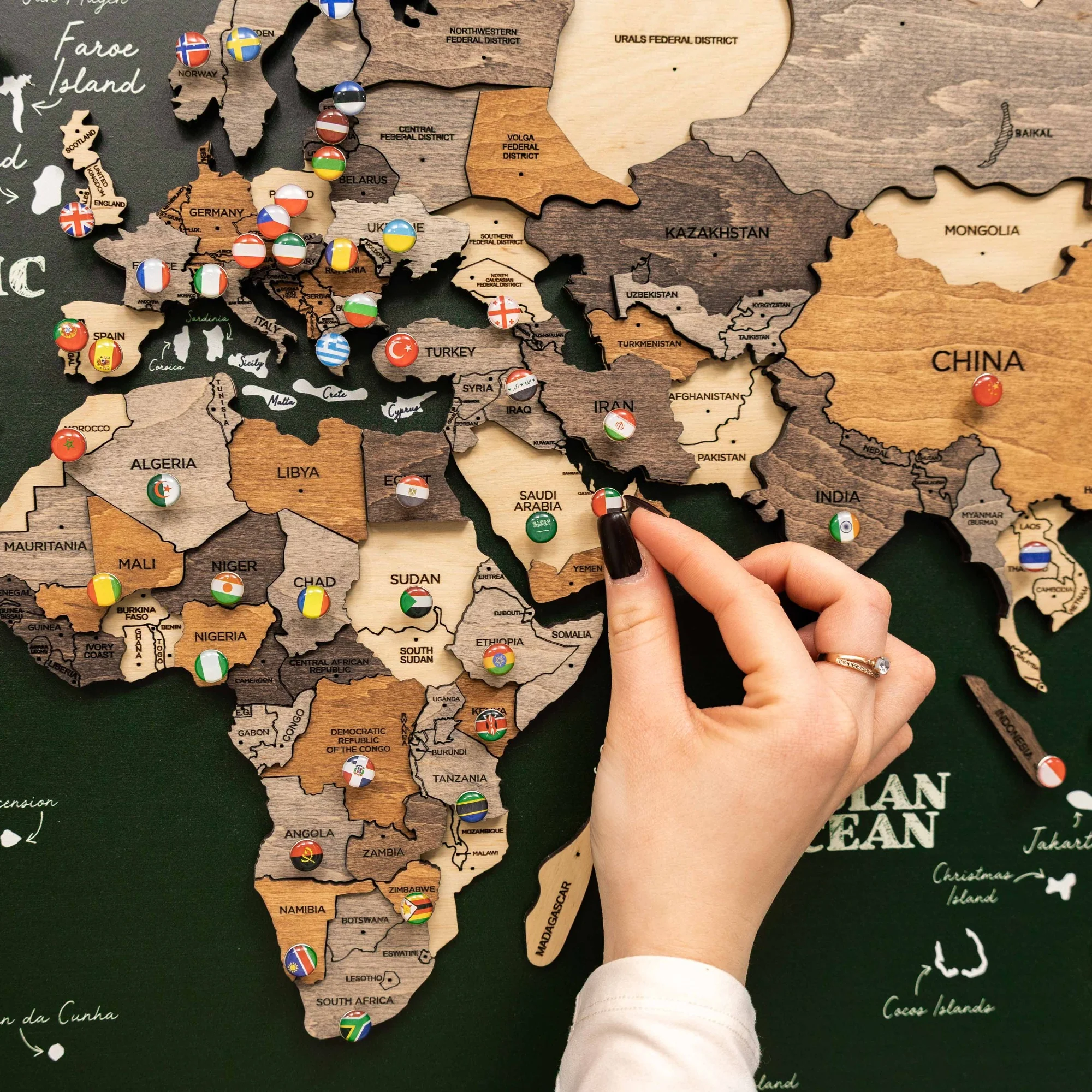 3D Wooden Map on Board Multicolor - Green - Image 7