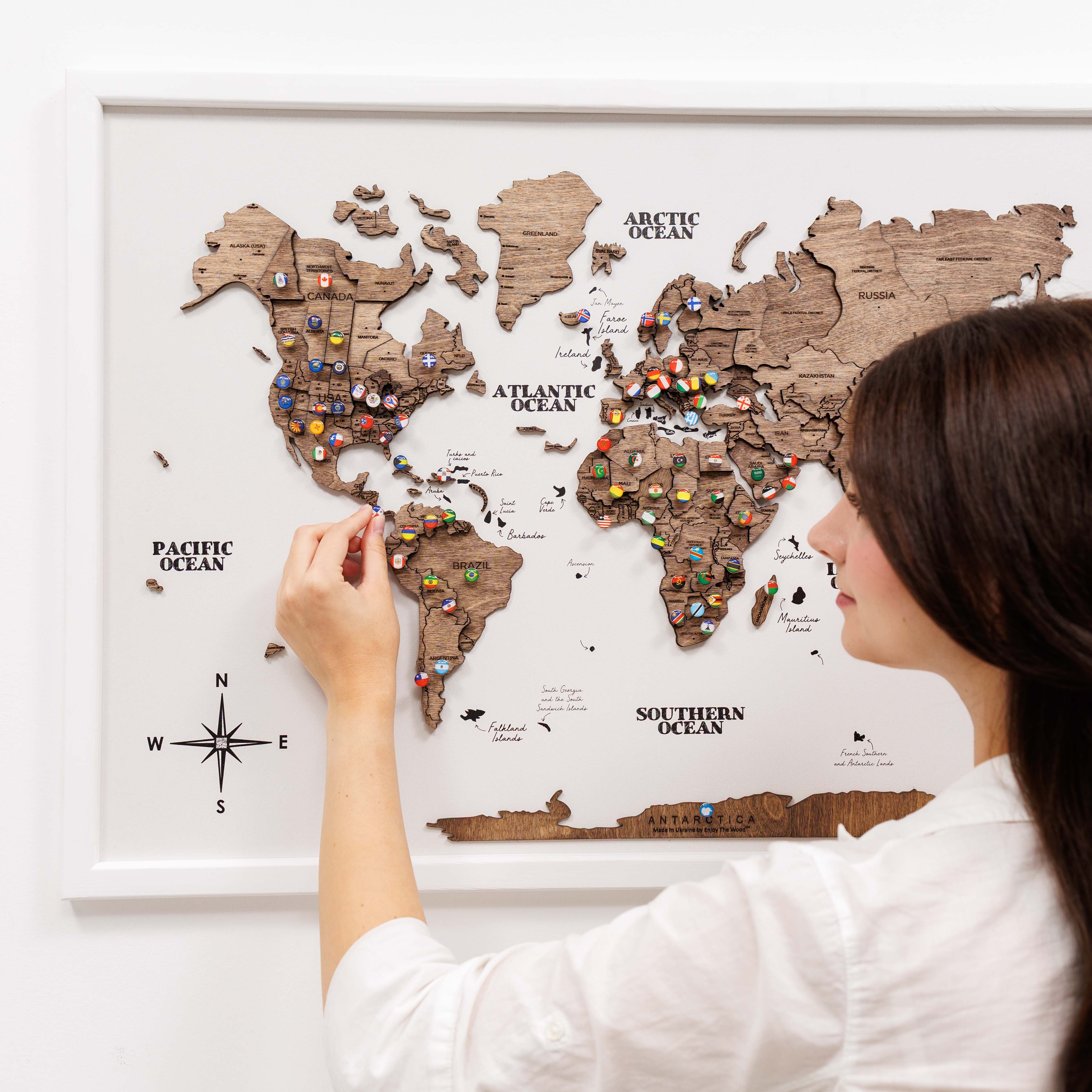 3D Wooden Panel World Map - Dark Walnut - Image 5