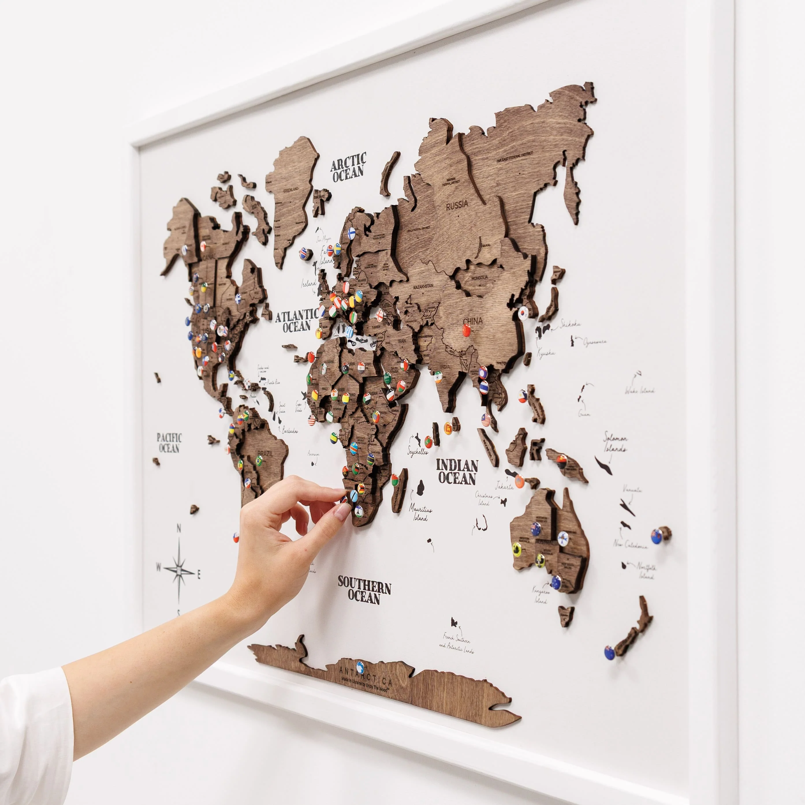 3D Wooden Panel World Map - Dark Walnut - Image 6