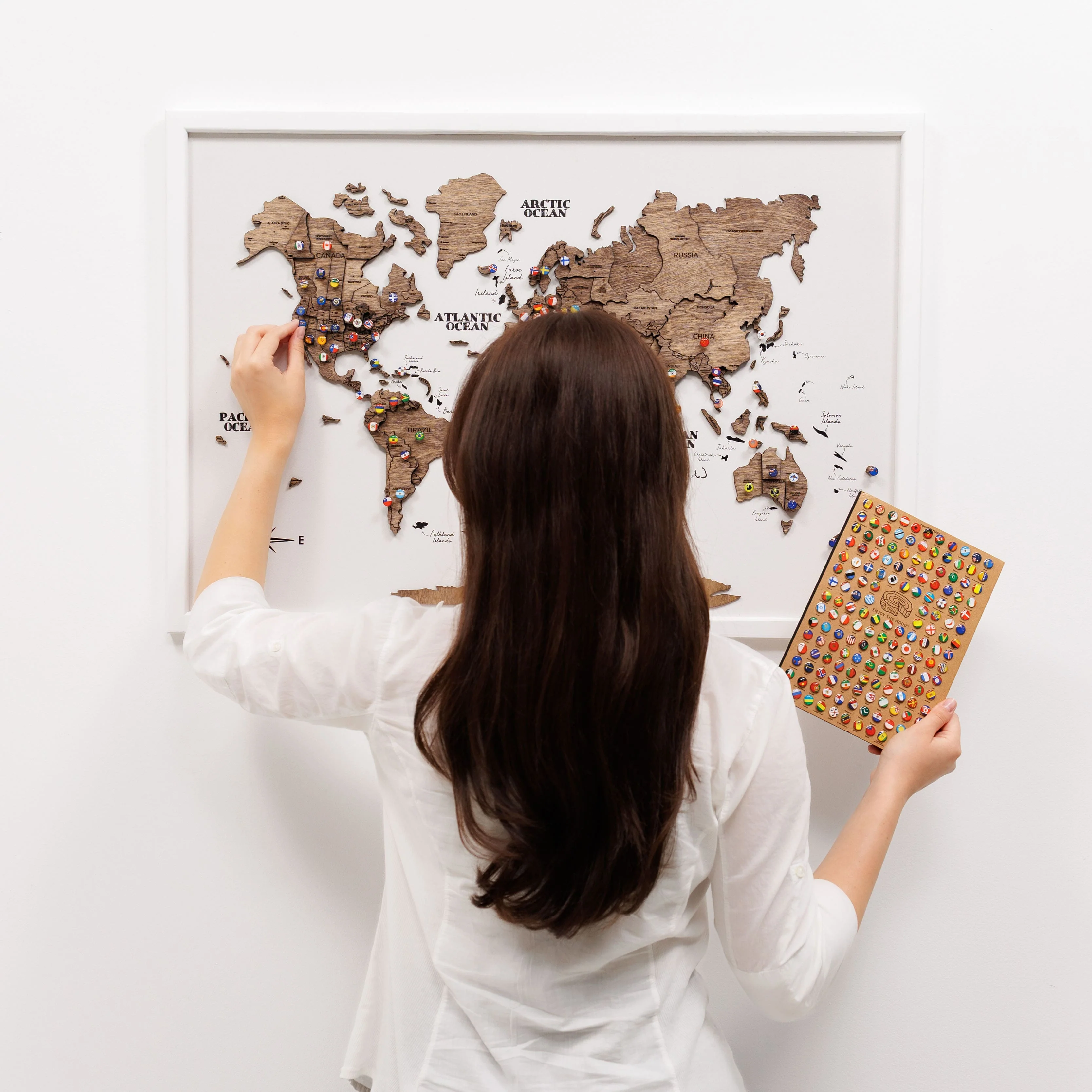 3D Wooden Panel World Map - Dark Walnut - Image 7