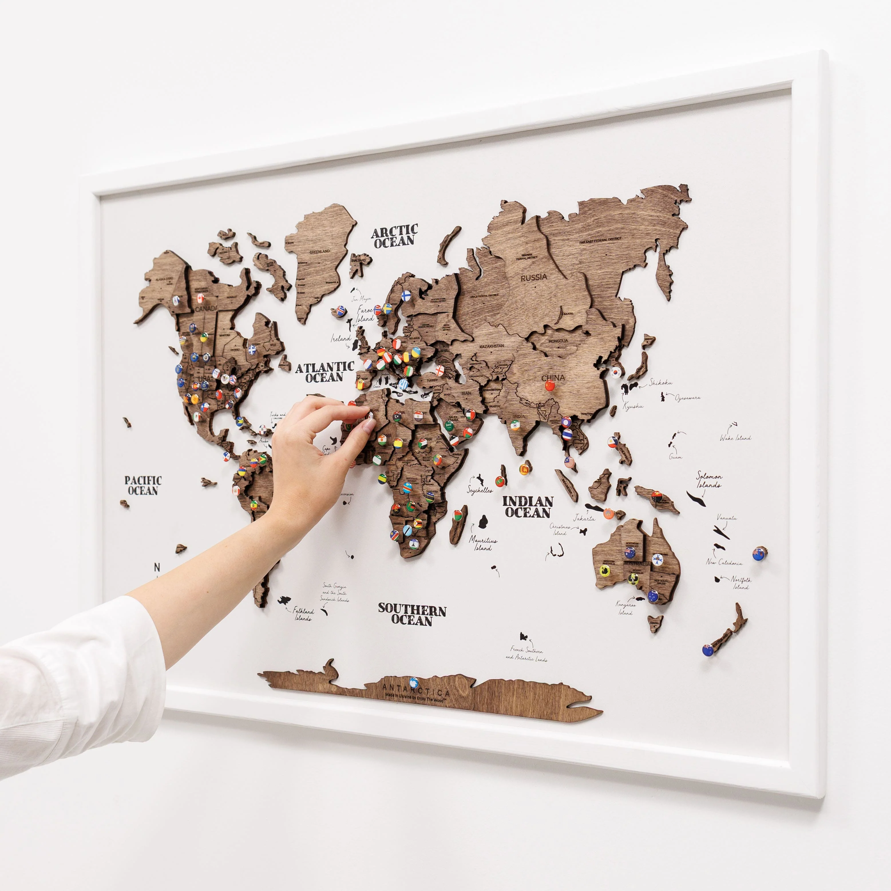 3D Wooden Panel World Map - Dark Walnut - Image 8