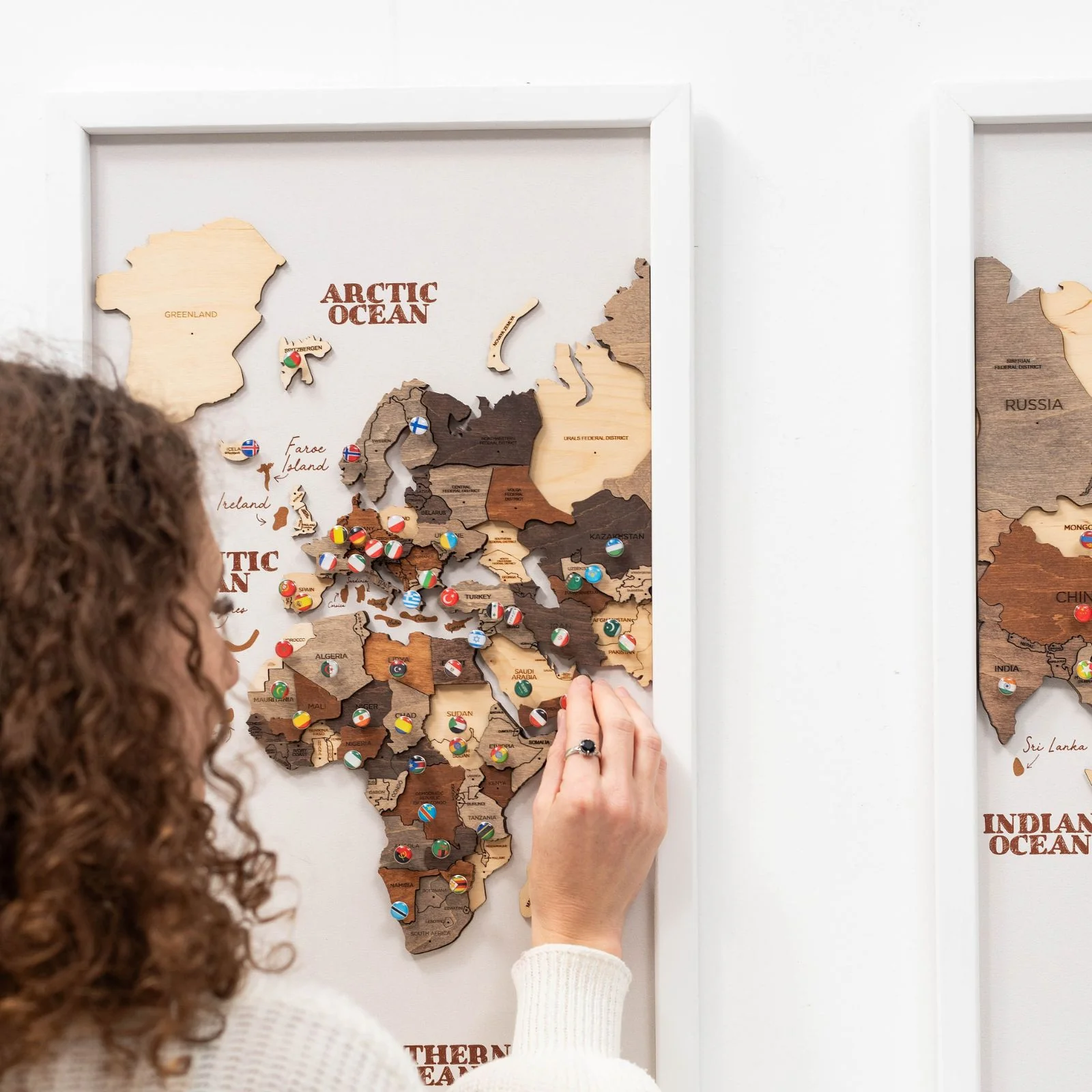 3D Wooden Triptych World Map Multicolor - Image 3