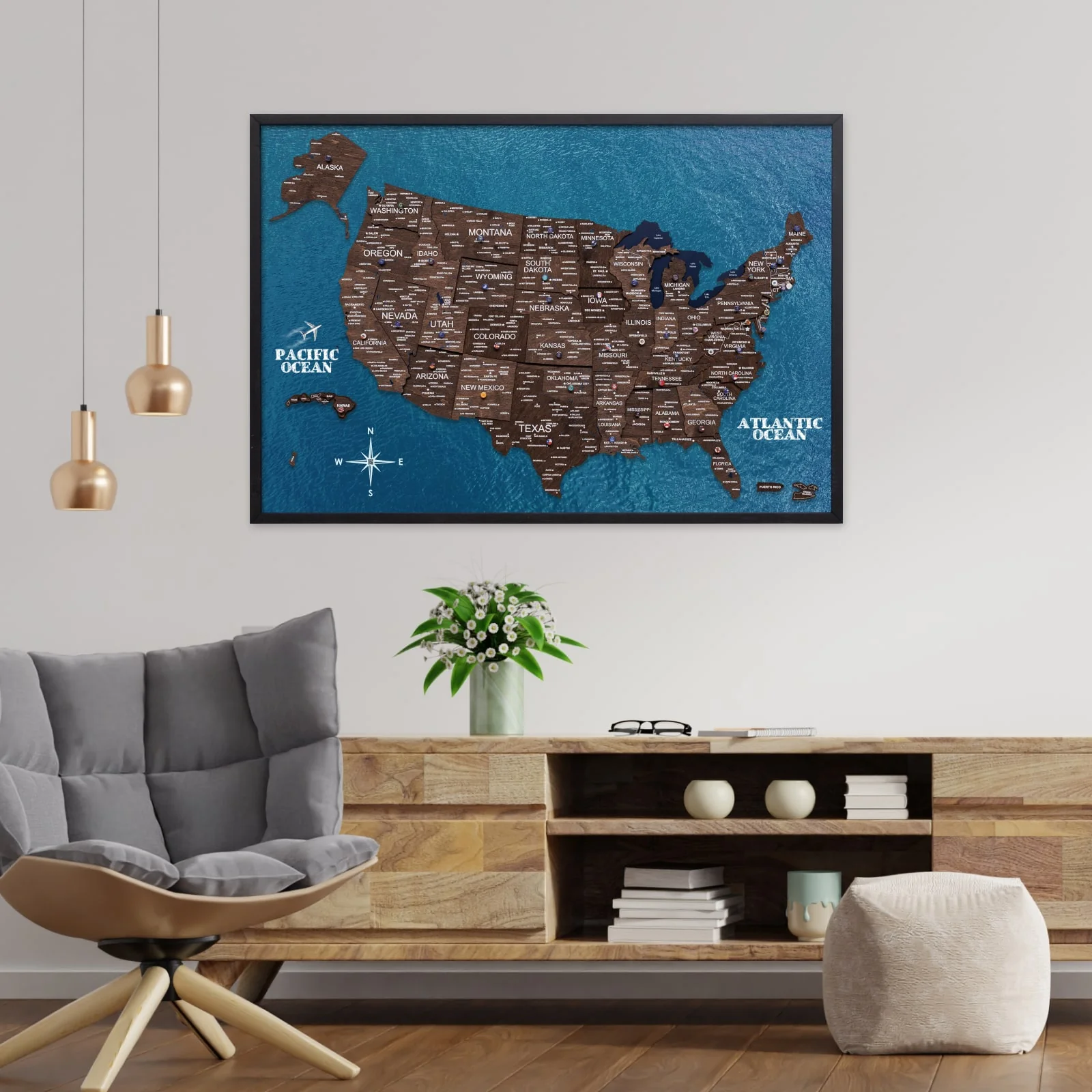 3D Wooden USA Map on Board Dark Walnut - Image 11