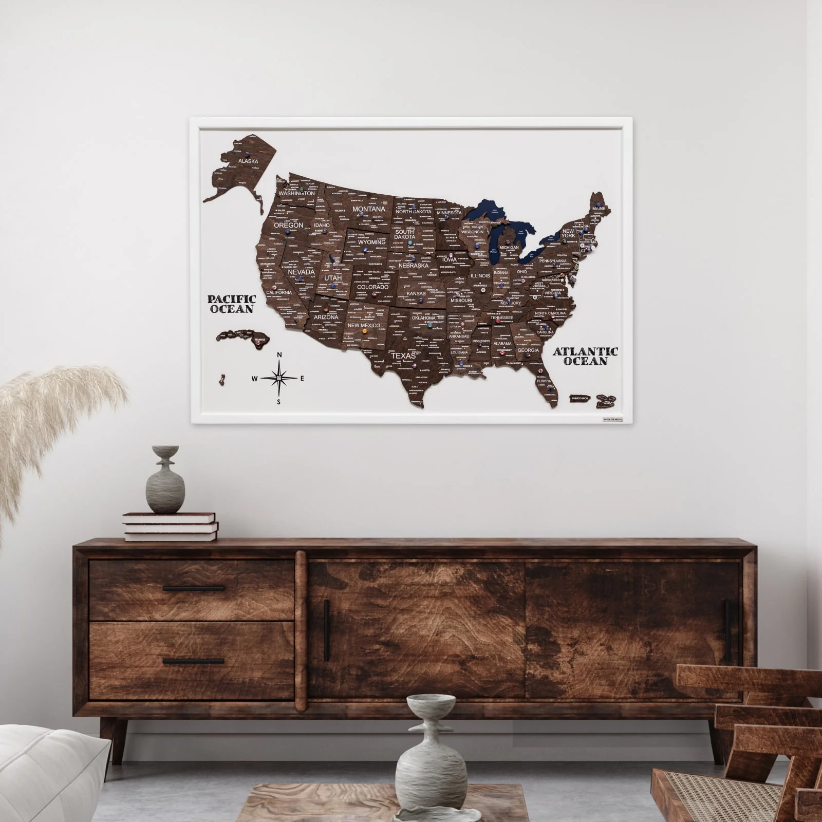 3D Wooden USA Map on Board Dark Walnut - Image 12