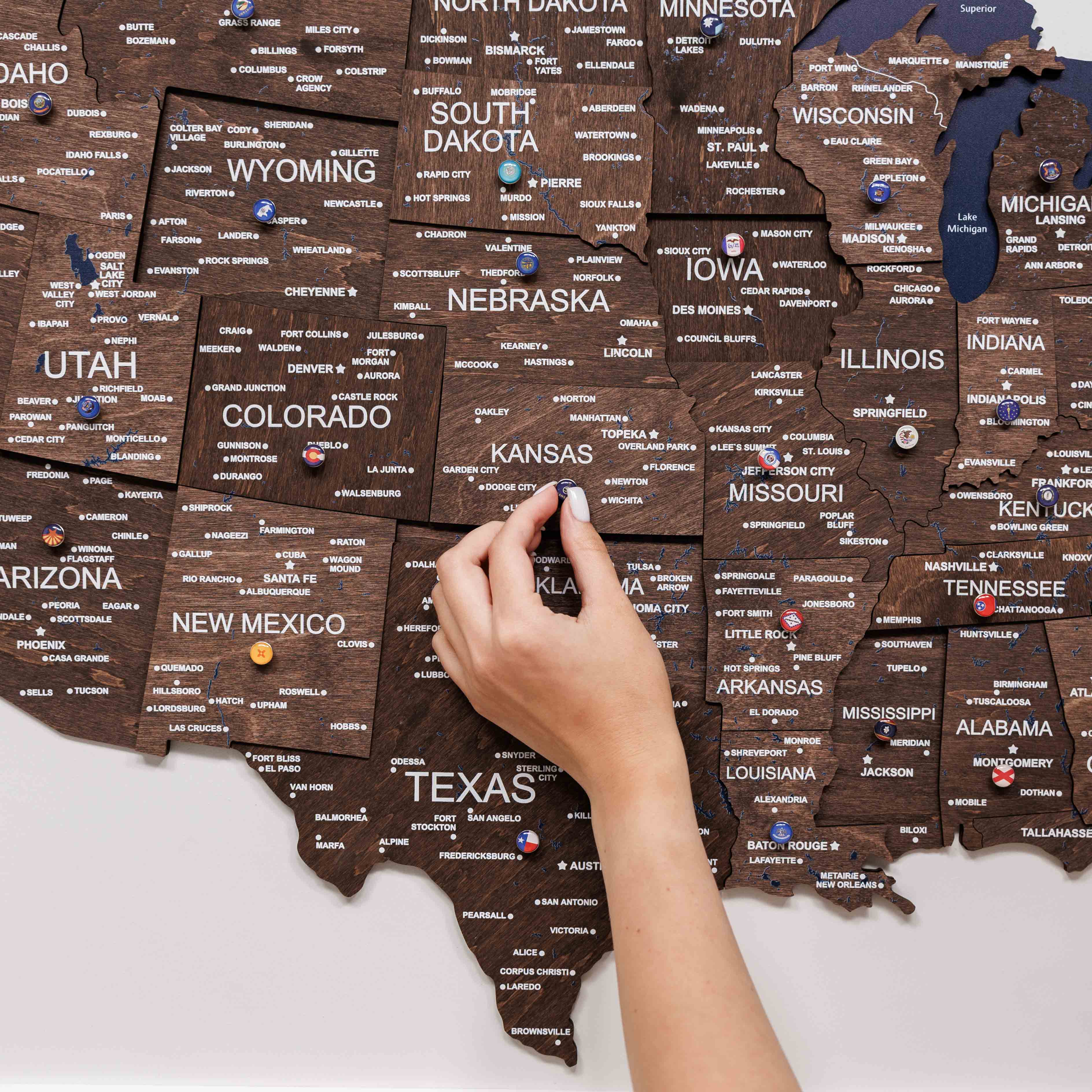 3D Wooden USA Map on Board Dark Walnut - Image 4