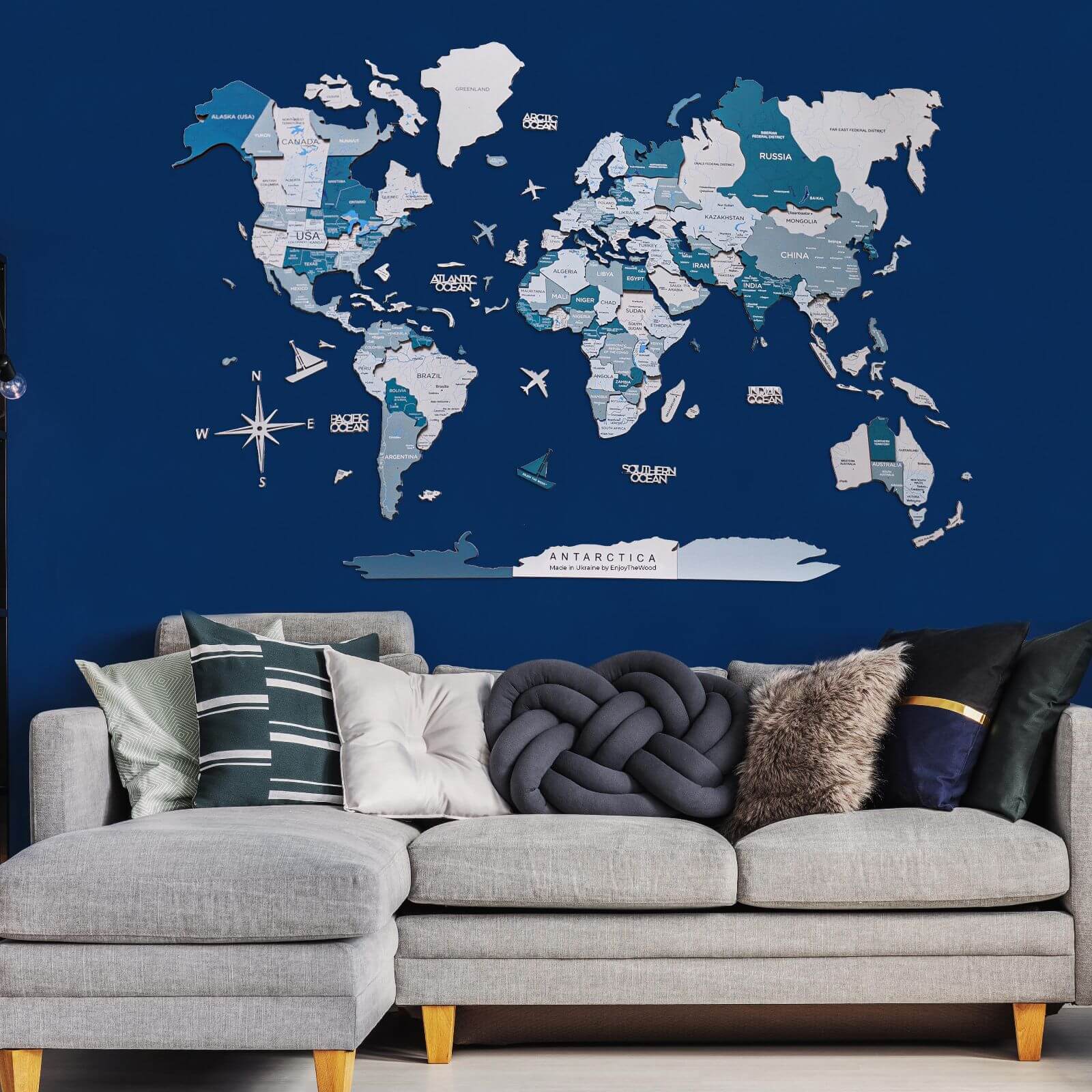 3D Wooden World Map Aqua - Image 8