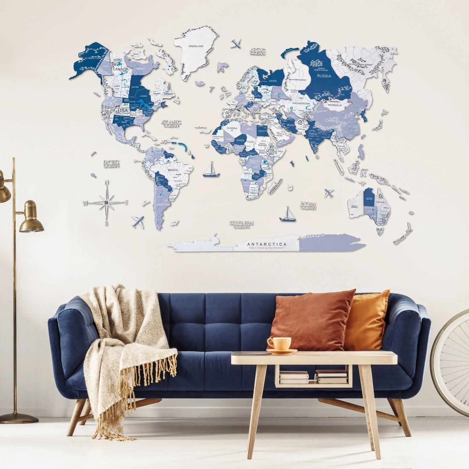 3D Wooden World Map Aqua - Image 9