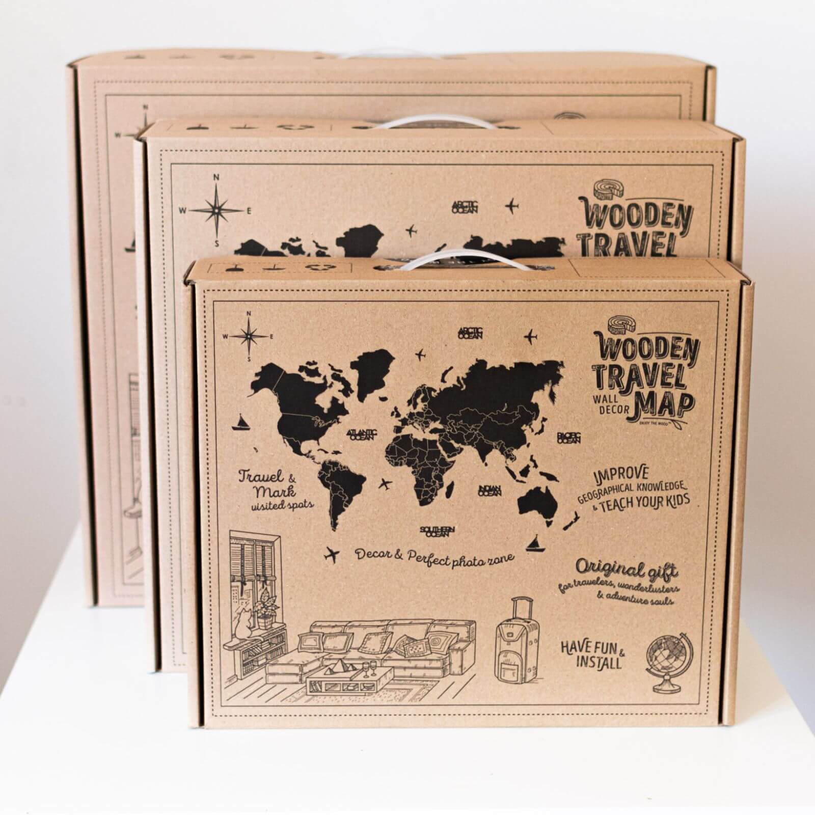 3D Wooden World Map Azure - Image 13