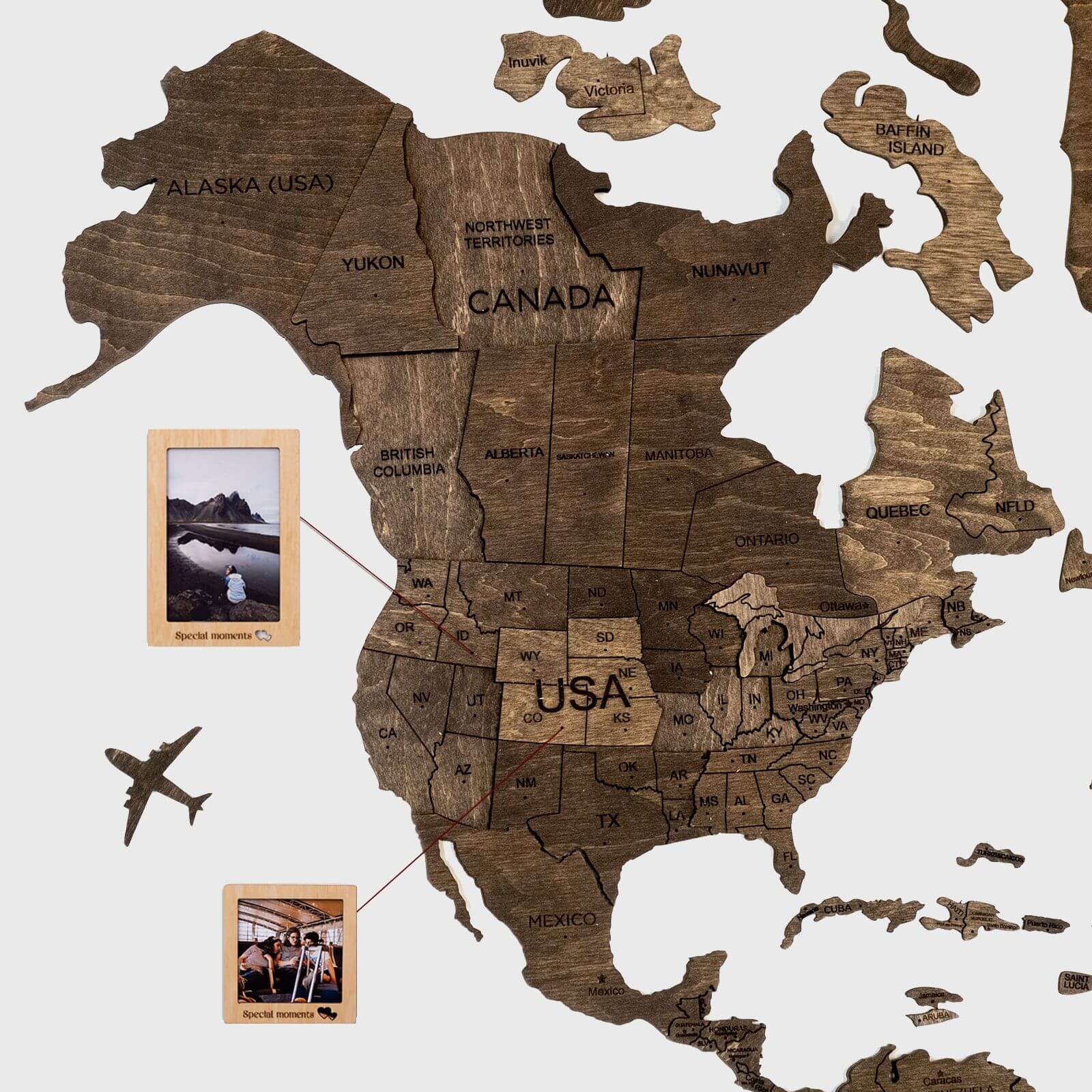 3D Wooden World Map Dark Walnut (for US only) - Image 2