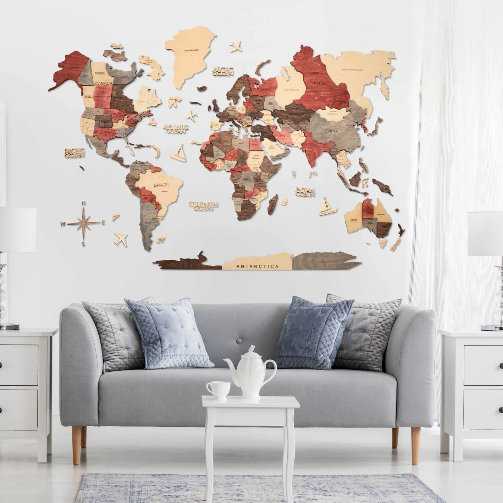 3D Wooden World Map Fusion - Image 3