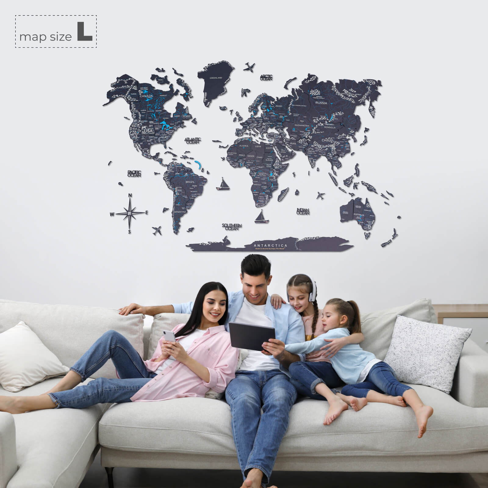 3D Wooden World Map Midnight - Image 12