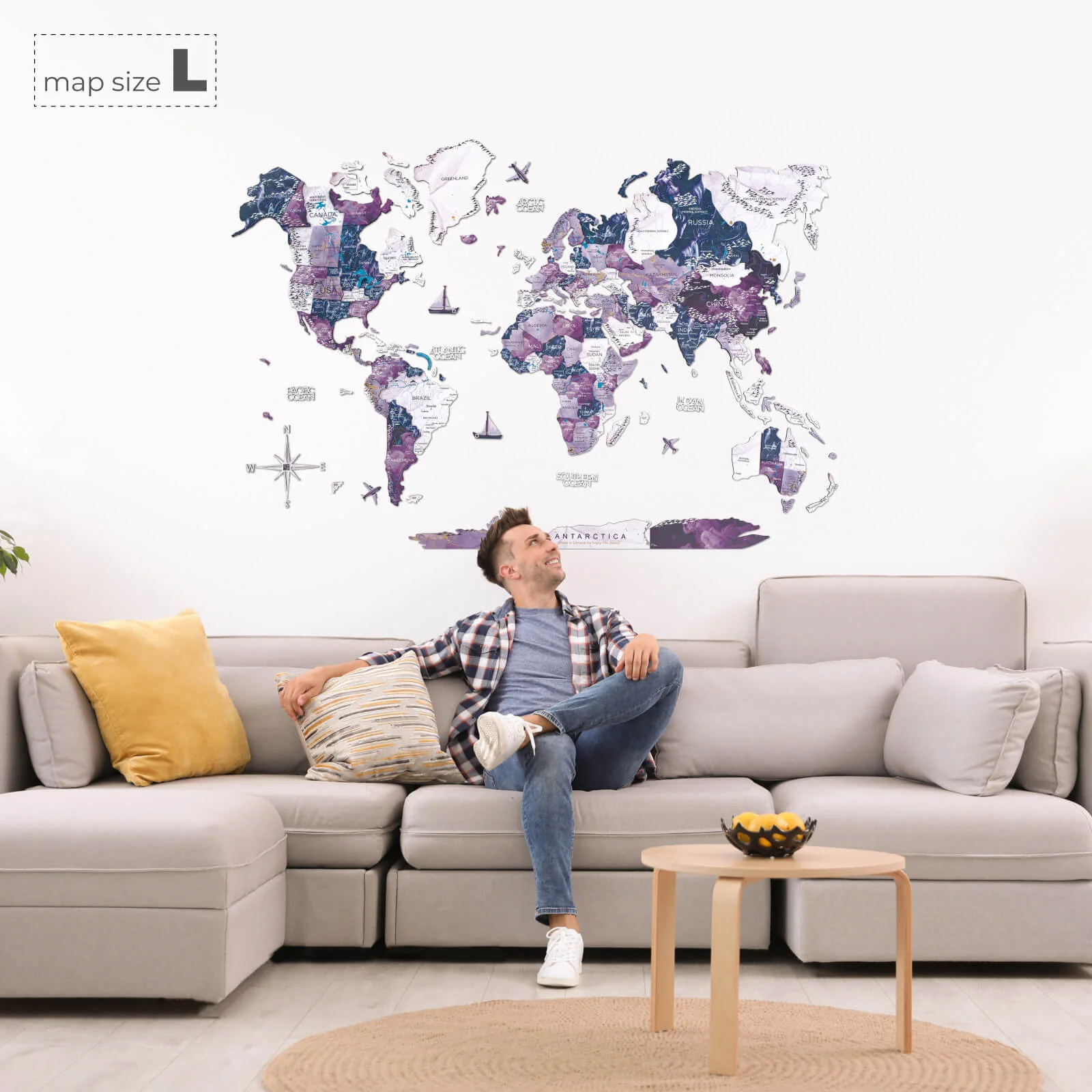 3D Wooden World Map Milky Way - Image 9
