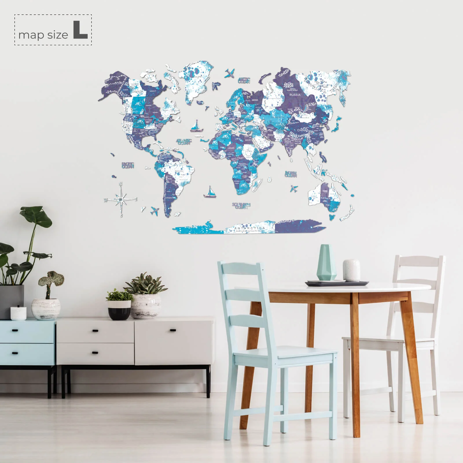3D Wooden World Map Ocean - Image 6