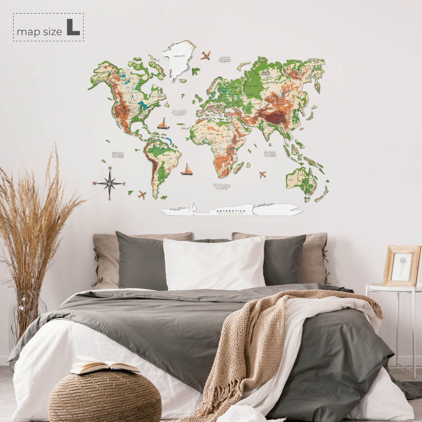 3D Wooden World Map Physical - Image 11