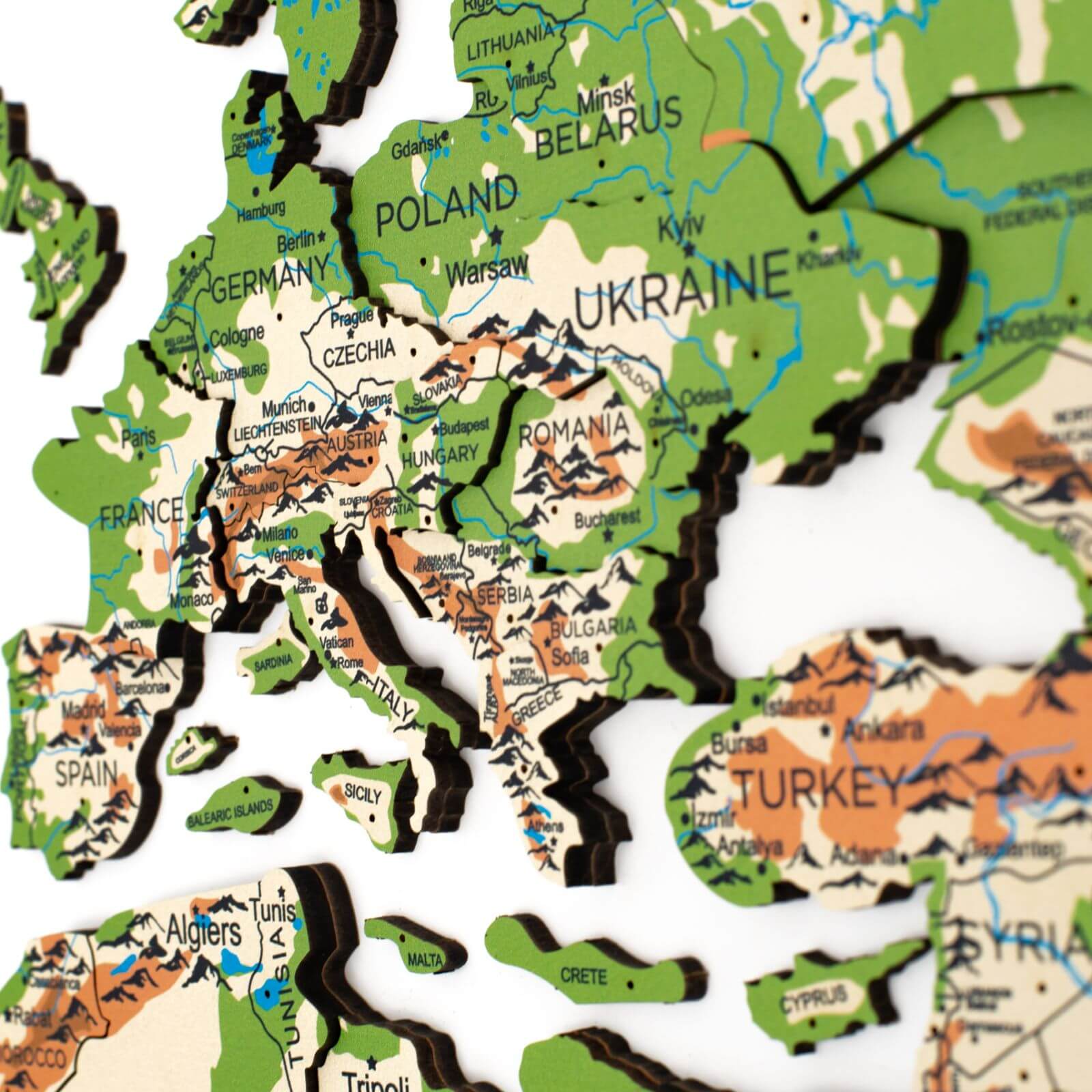 3D Wooden World Map Physical - Image 2