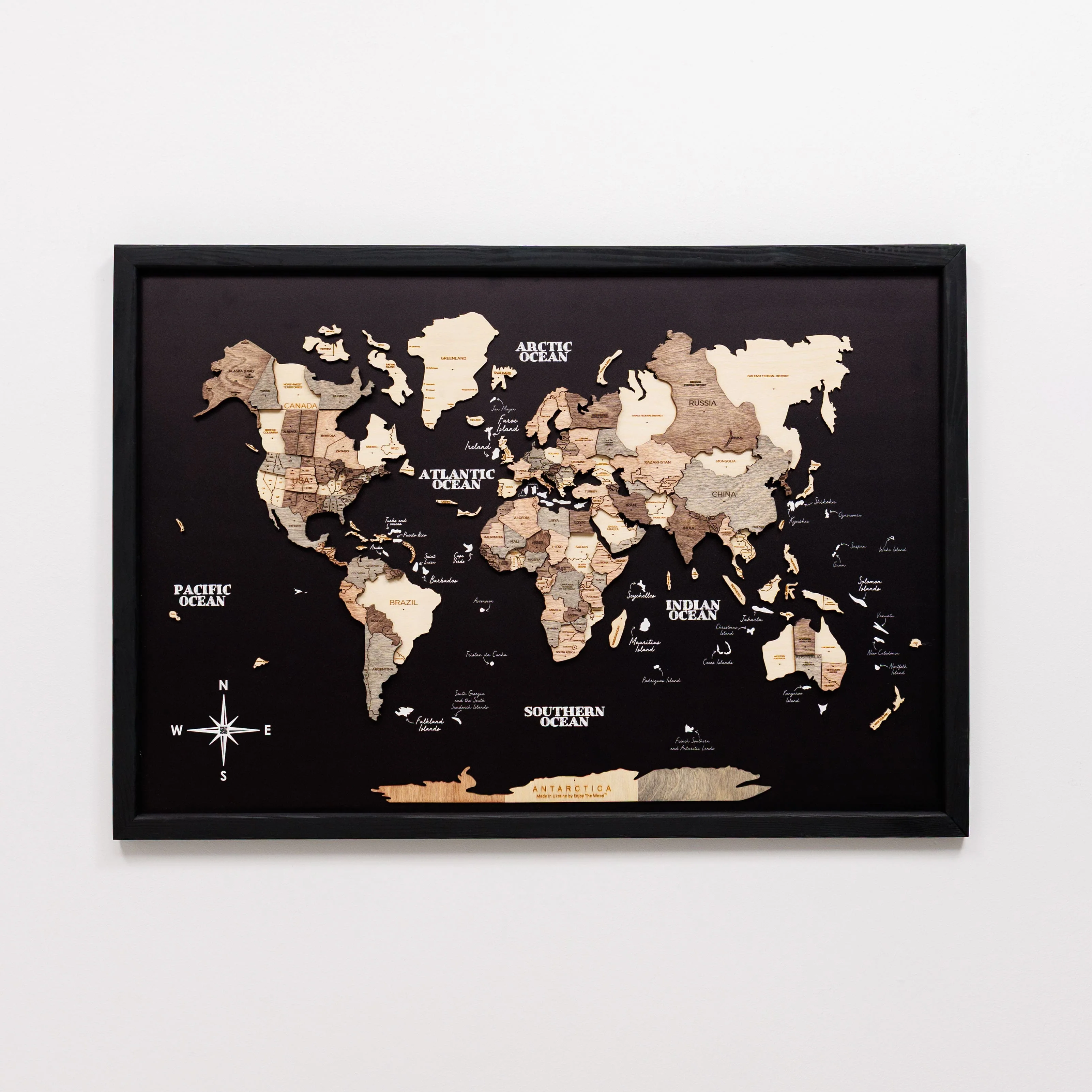 3D Wooden Panel World Map - Smokey - Image 10