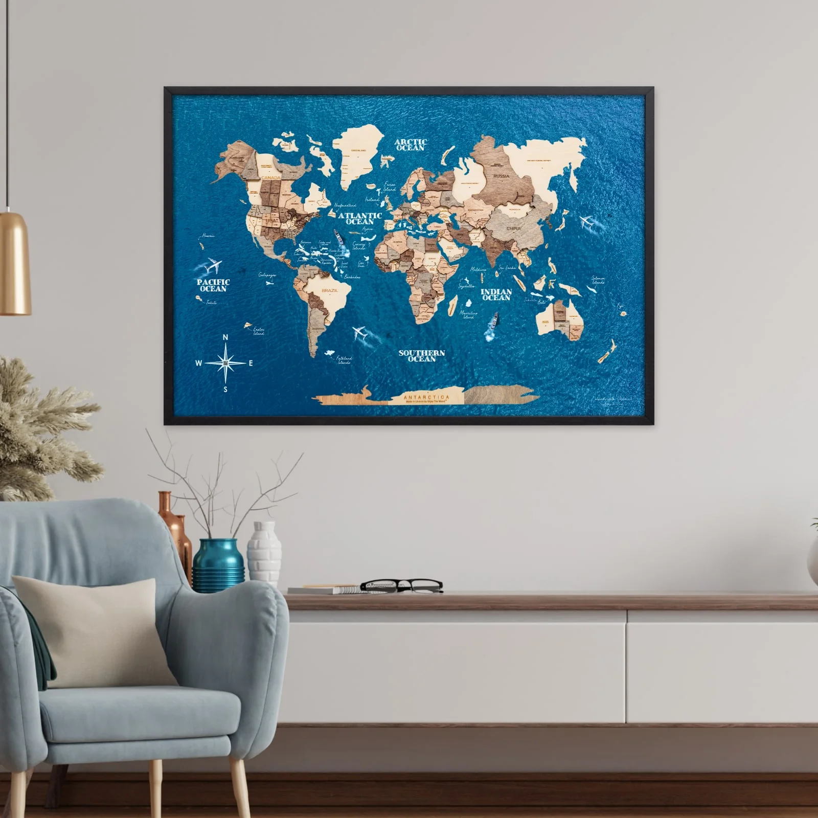 3D Wooden Panel World Map - Smokey - Image 12