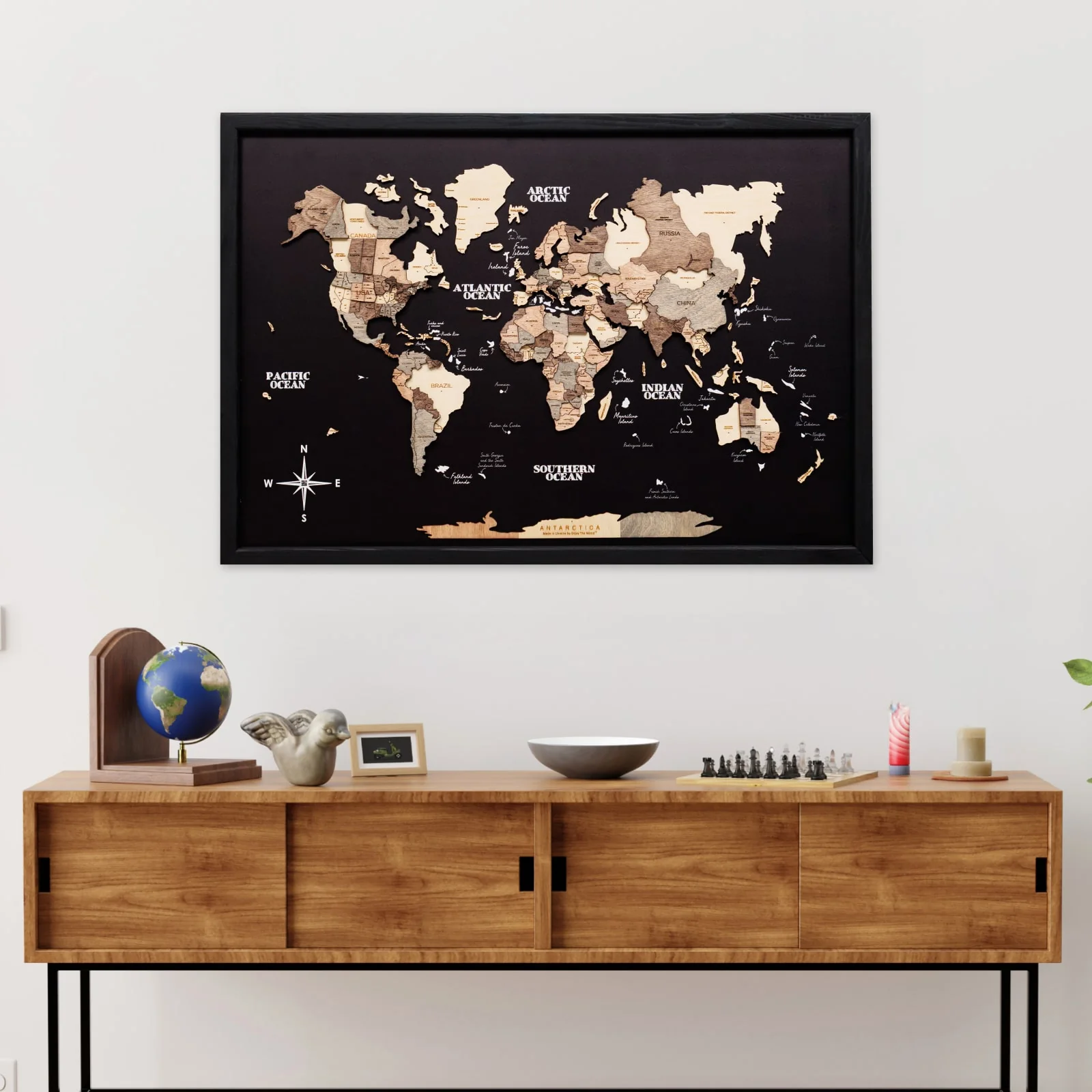 3D Wooden Panel World Map - Smokey - Image 13