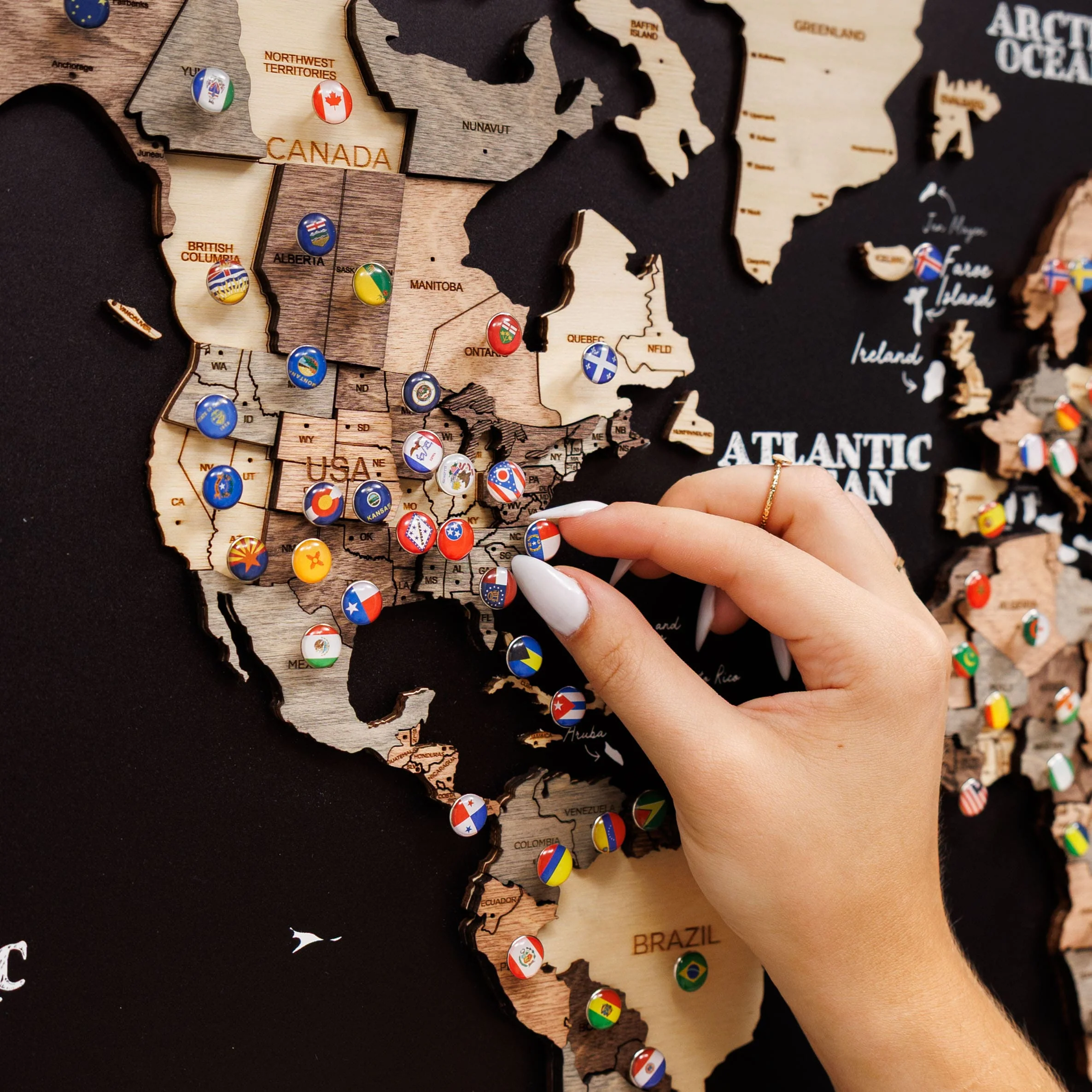 3D Wooden Panel World Map - Smokey - Image 3