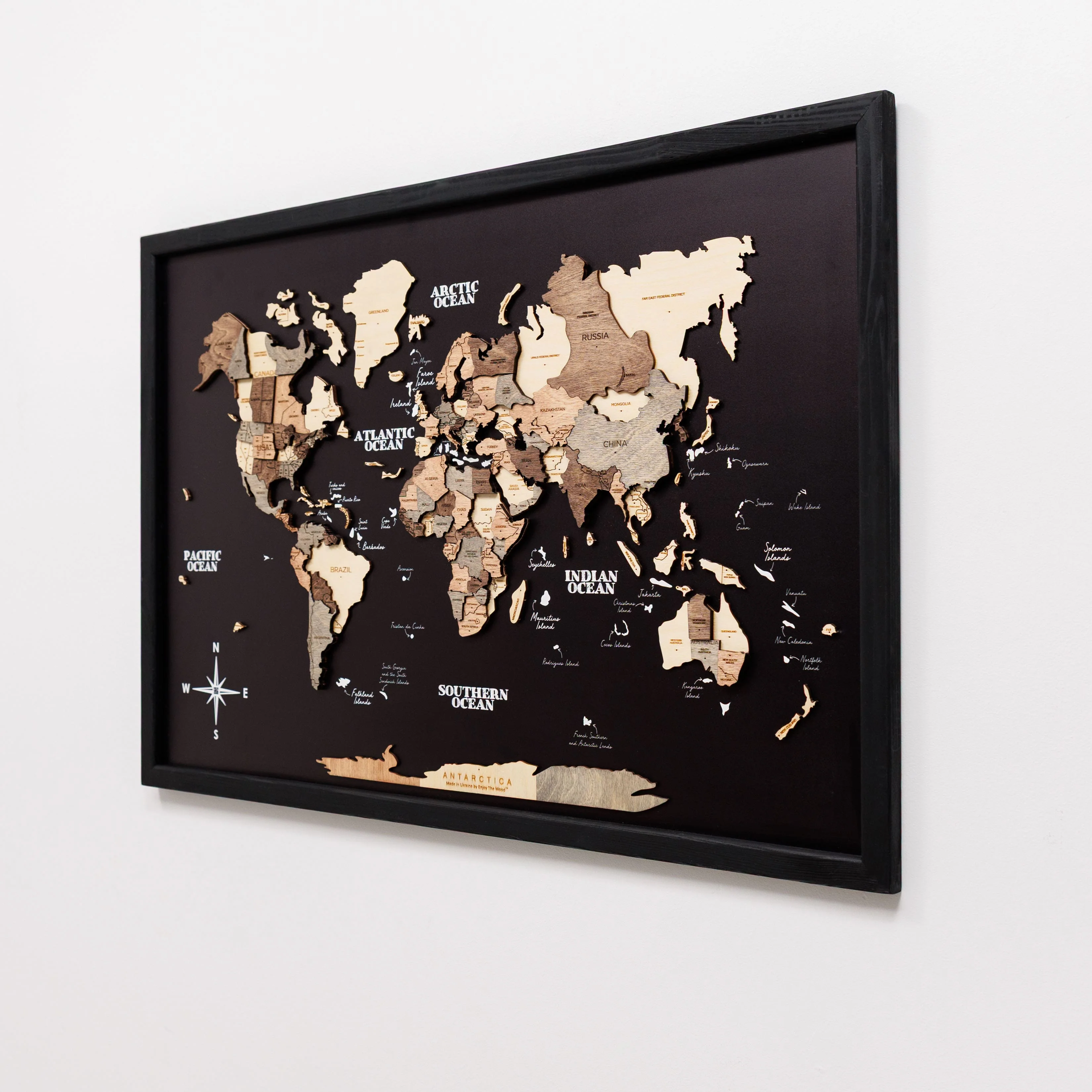 3D Wooden Panel World Map - Smokey - Image 5