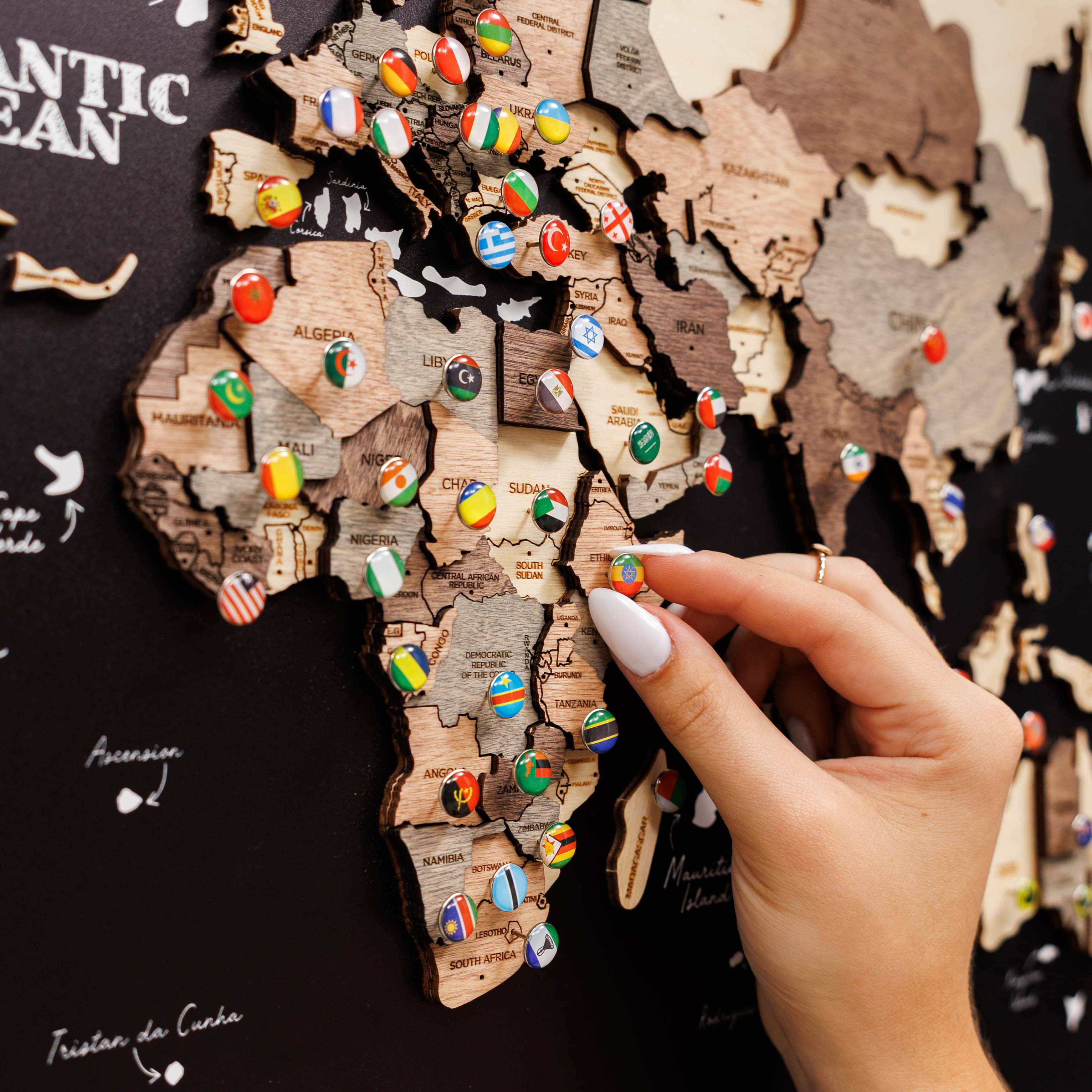 3D Wooden Panel World Map - Smokey - Image 6