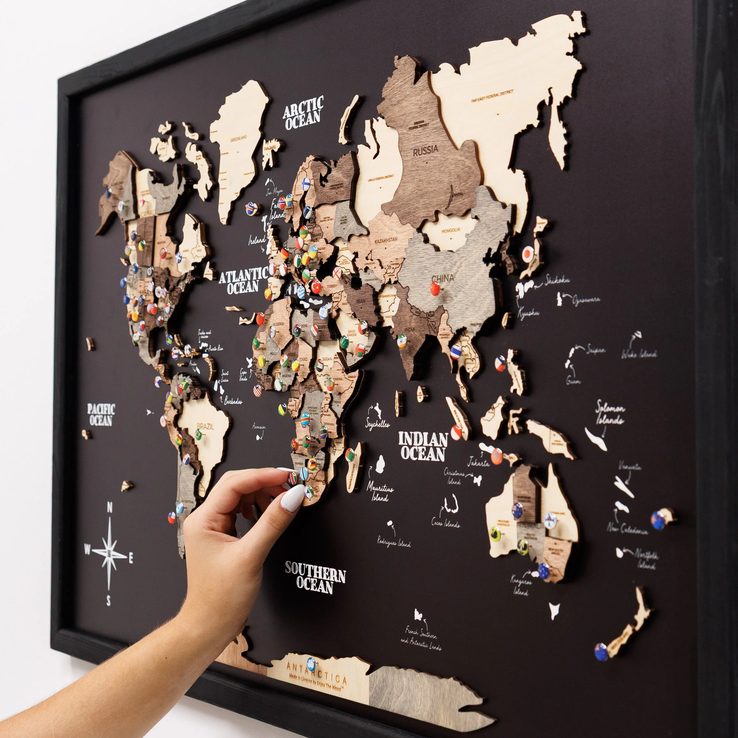 3D Wooden Panel World Map - Smokey - Image 9