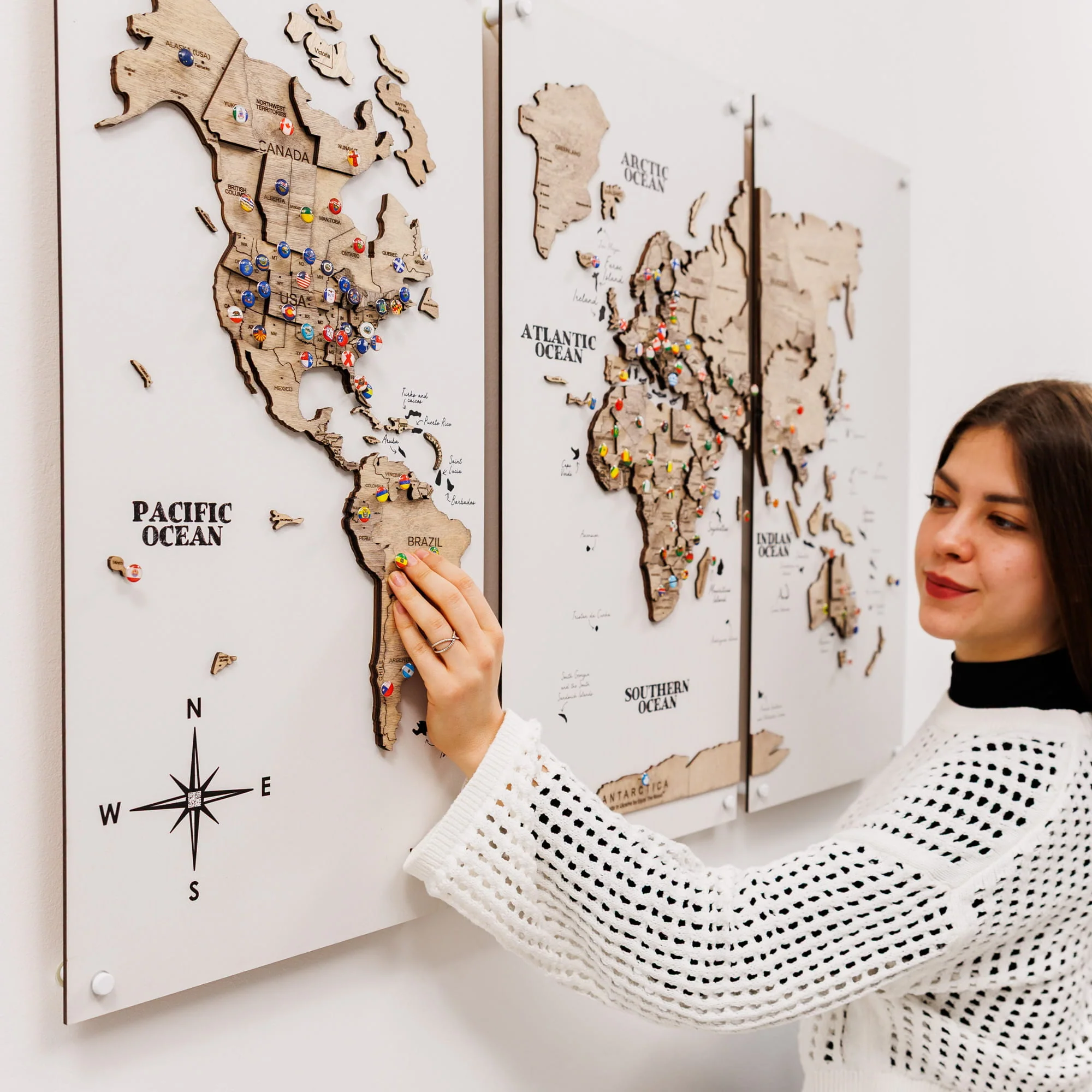 3D Wooden World Map Triptych Frameless - Terra - Image 18